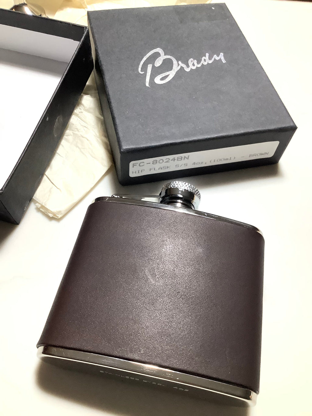 New unused BRADY leather Hip Flask