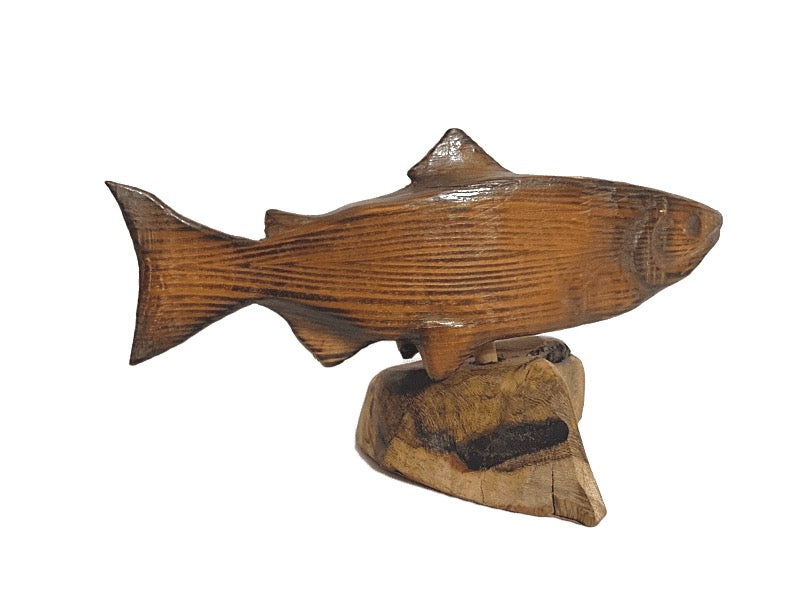 A Hand carved wooden Salmon by Alan Glasby