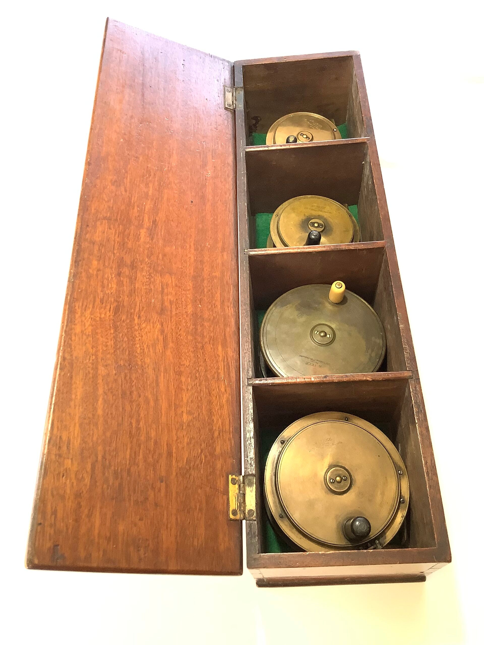 Antique Solid Mahogany Fishing reel Collectors Presentation Cabinet