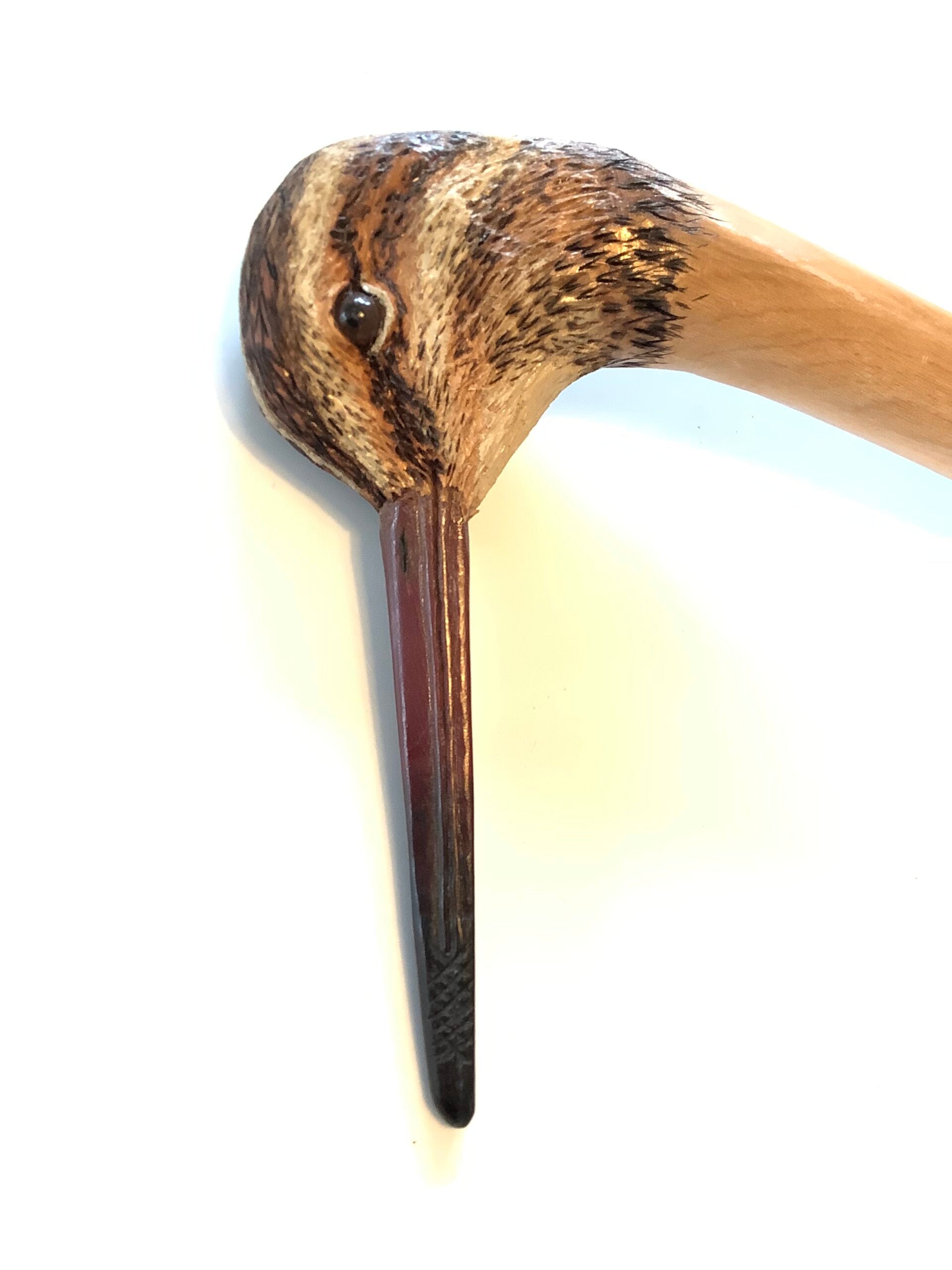 A Stunning Ian Taylor Hand Carved Painted SNIPE walking Stick, MAKER TO THE QUEEN