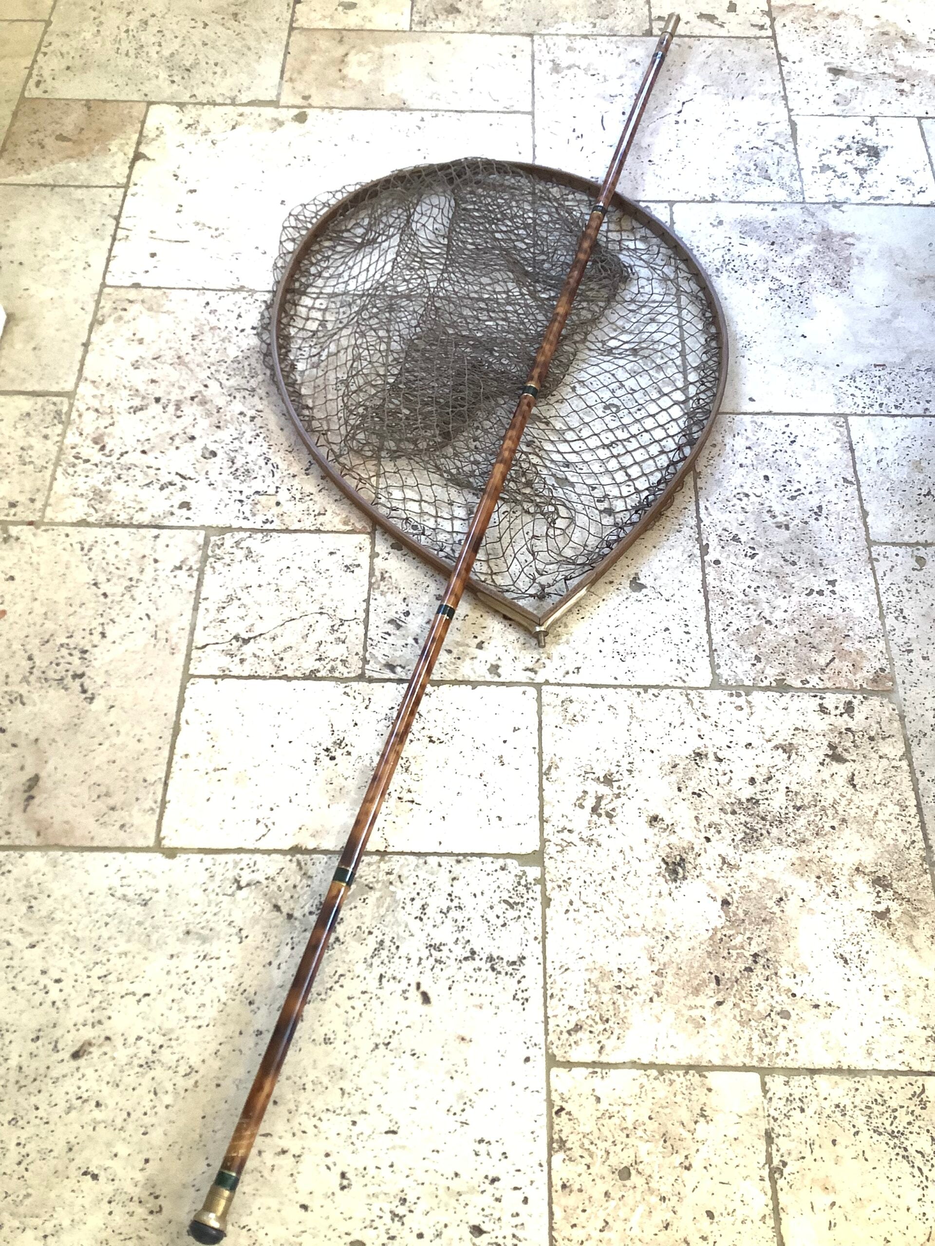 DE-LUXE Traditional Hand Crafted Large Carp ASH Framed Landing Net Pole By GOLDEN SCALE CLUB
