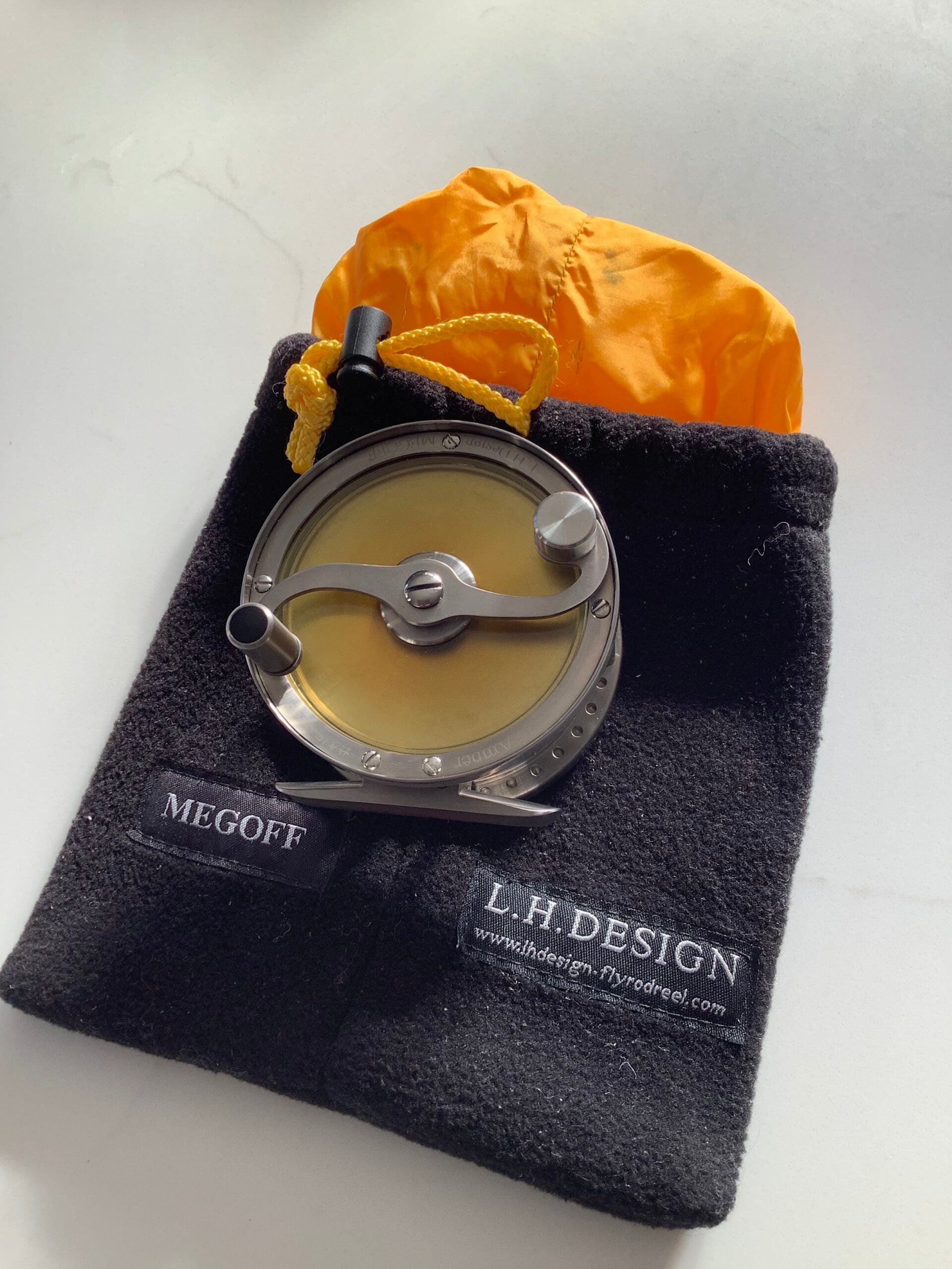 Scarce L.H.DESIGN Titanium Five Pillar AMBER TROUT Fly Reel