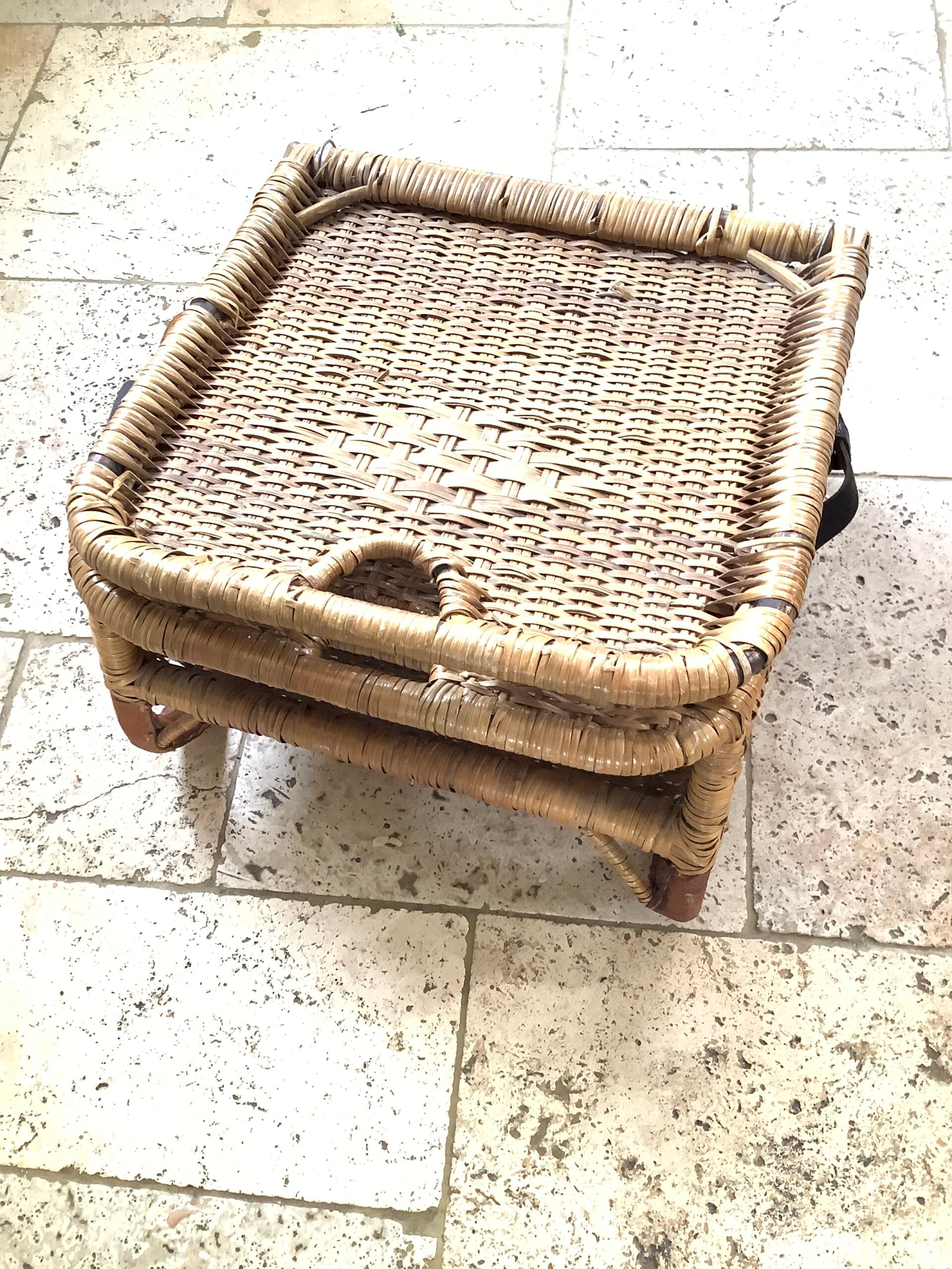Antique Wicker Leather Folding Portable Outdoor Seat
