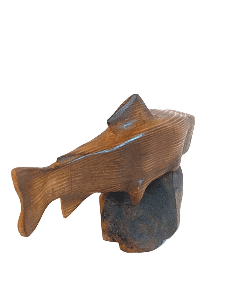 Alan Glasby hand carved wooden Trout Sculpture