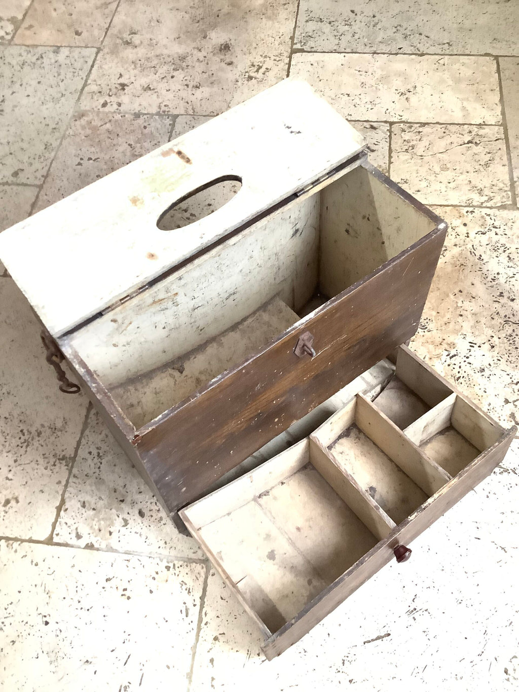Antique Fisherman’s Wooden Seat Tackle Box
