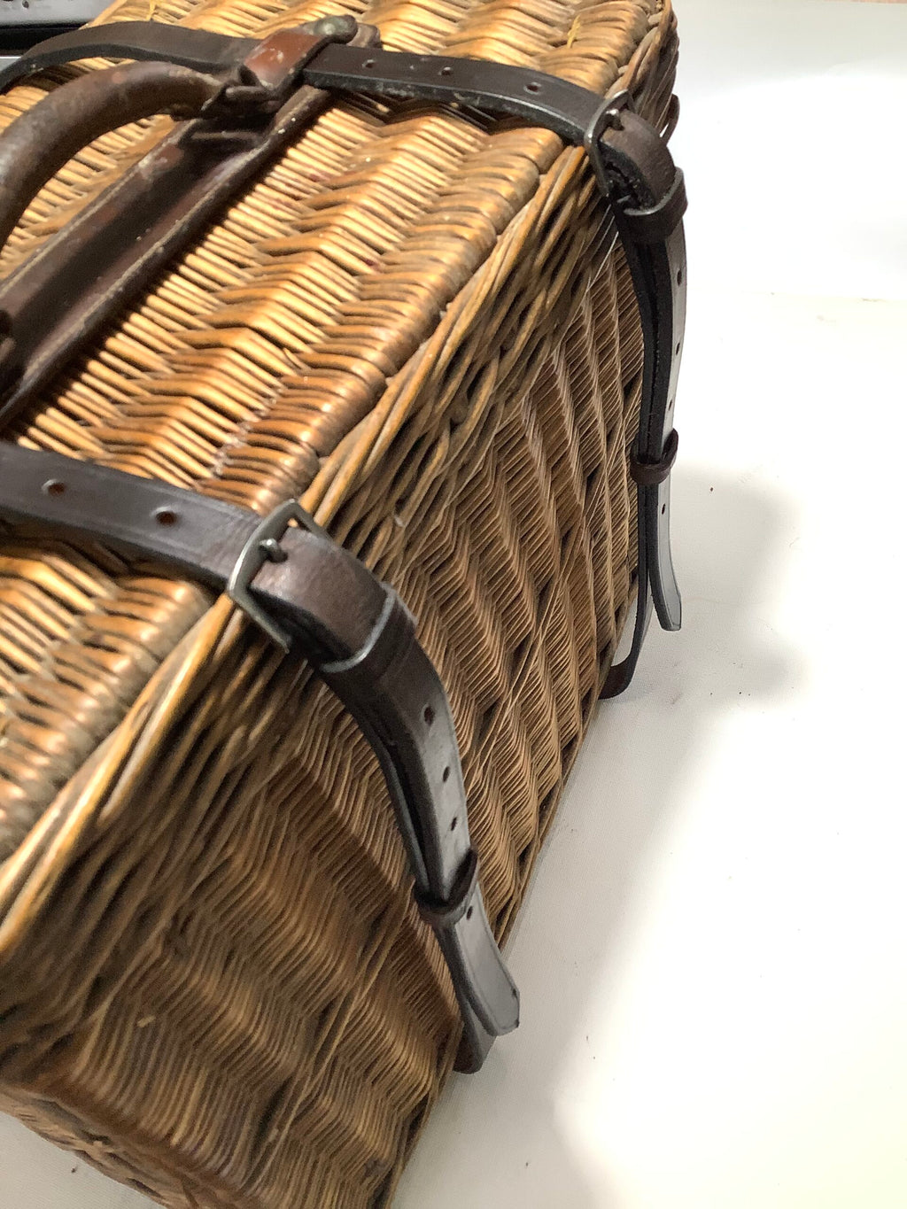Vintage Wicker Leather Outdoor Basket/Creel