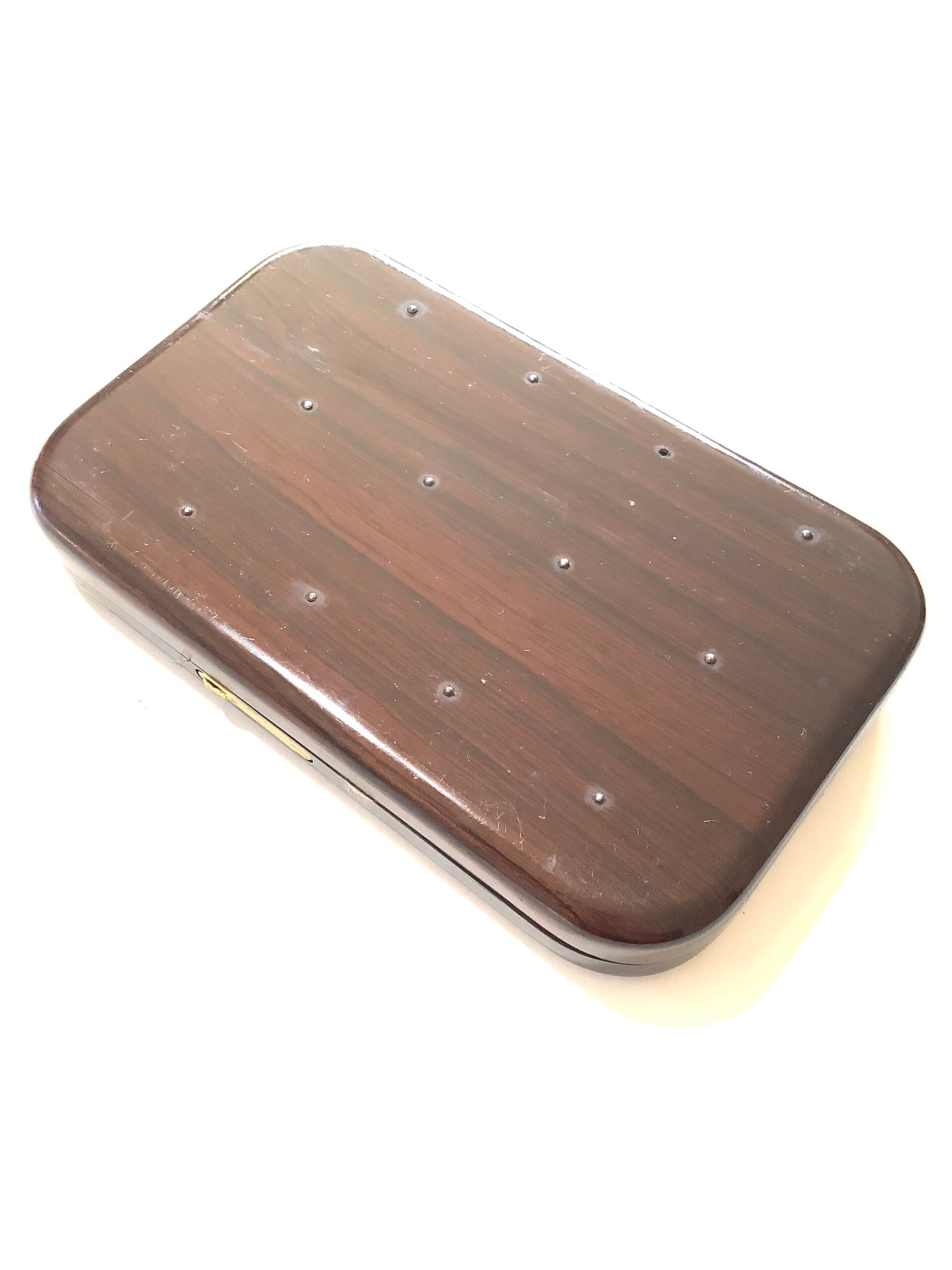 Very Rare Antique circa 1900 Rosewood Neroda Salmon Fly Box with Gut eyed Salmon Flies