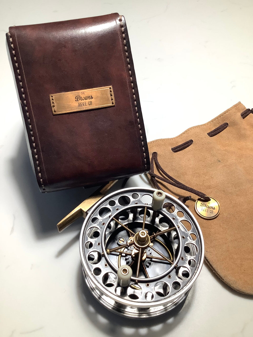 Ultra Rare BROWNS REEL Co Antique Finish Double Ventilated 4 1/2” Limited Edition Centrepin