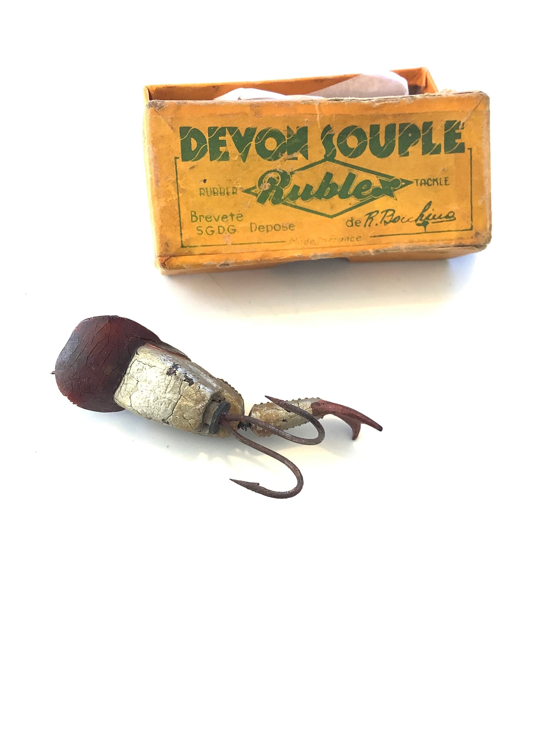 Rare Vintage “ PLUCKY” Devon Souple Rublex jointed minnow boxed