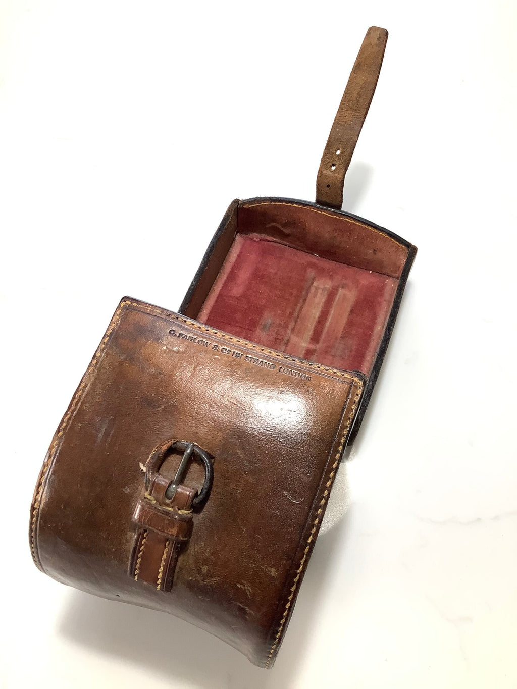 Antique FARLOWS of Pall Mall London Block leather reel case