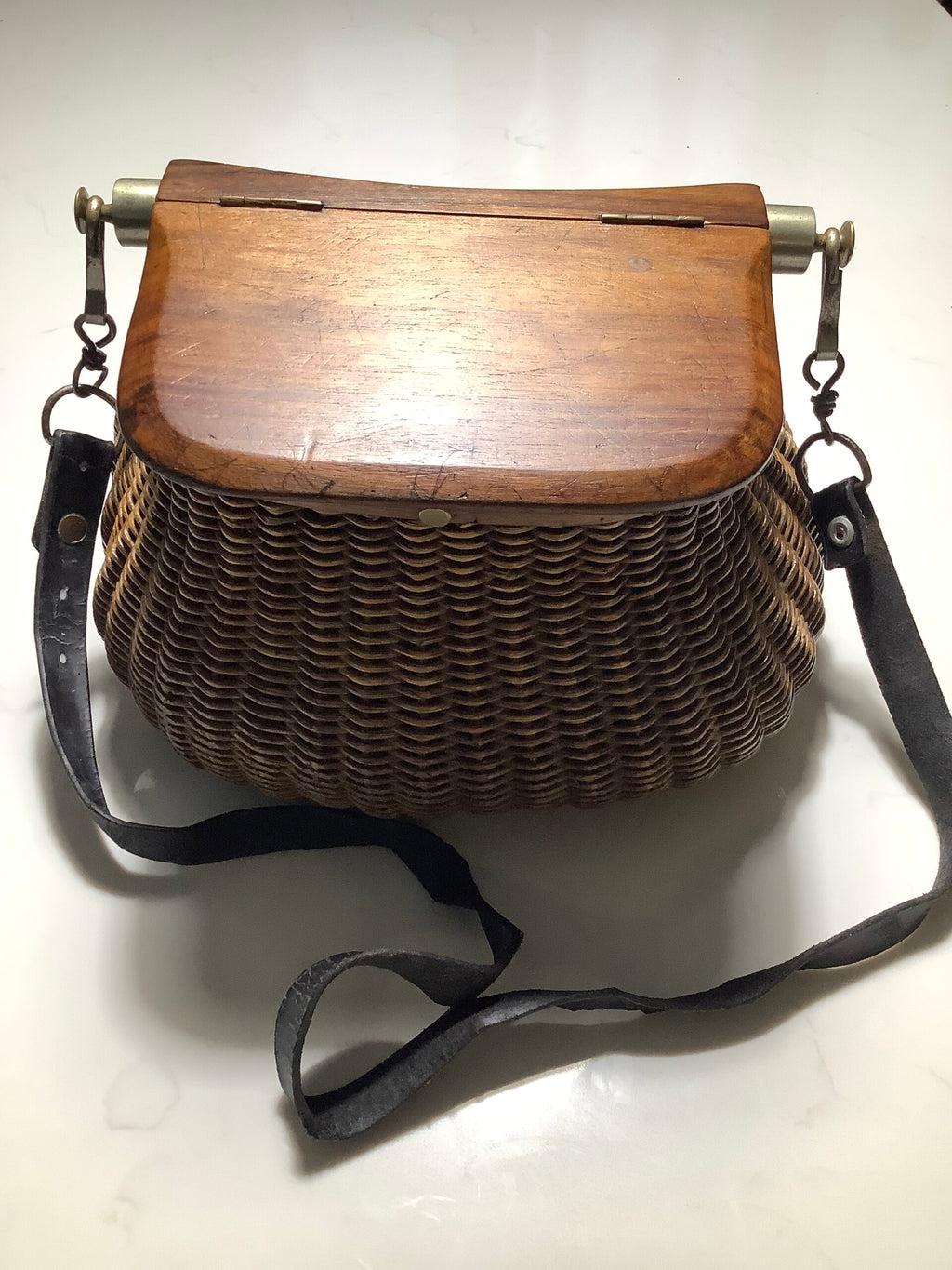 Scarce Early Antique Fishermans “Pot Bellied Creel” 1800s Fine Quality