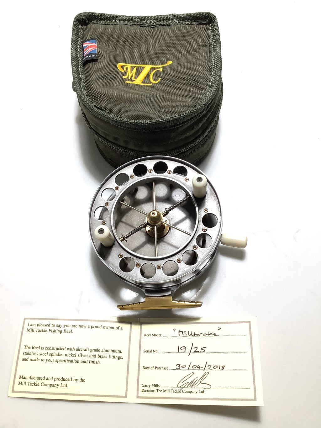 GARRY MILLS Limited Edition “ MILLBRAKE”  Antique finish Lever Brake Aerial Centrepin