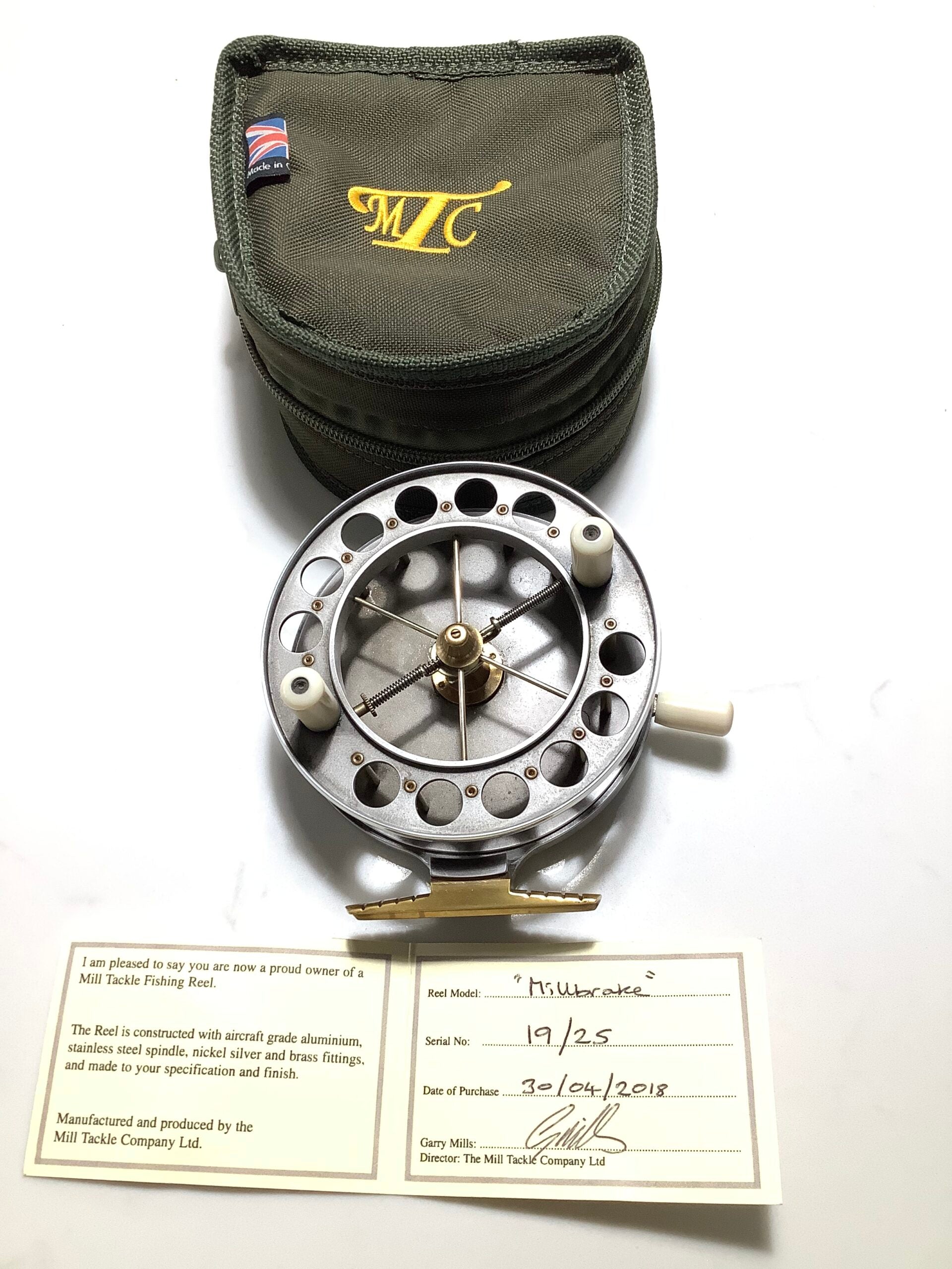 GARRY MILLS Limited Edition “ MILLBRAKE”  Antique finish Lever Brake Aerial Centrepin