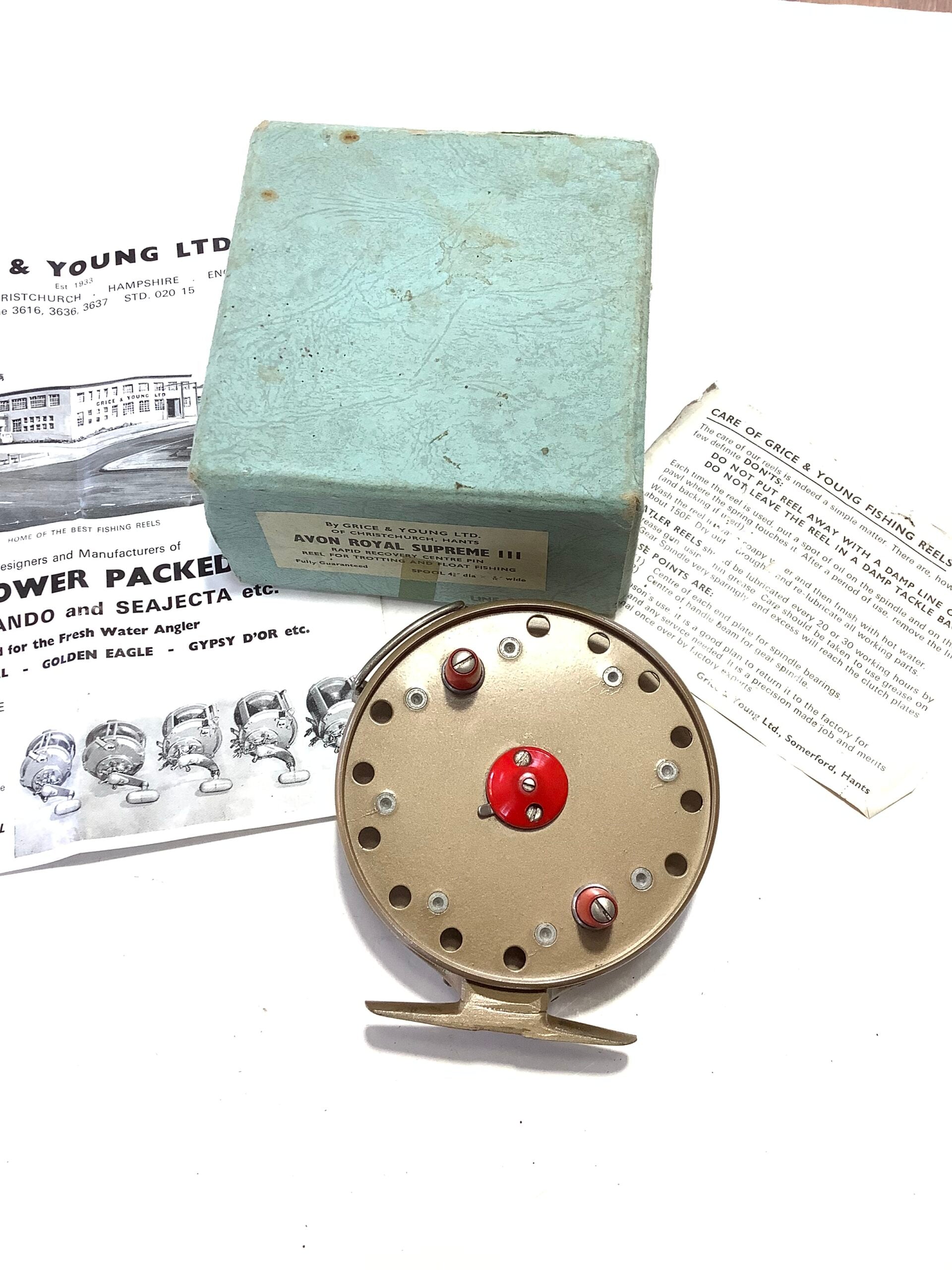 Vintage GRICE YOUNG “ AVON ROYAL SUPREME III “ Centrepin – Antique & Vintage Fishing Tackle