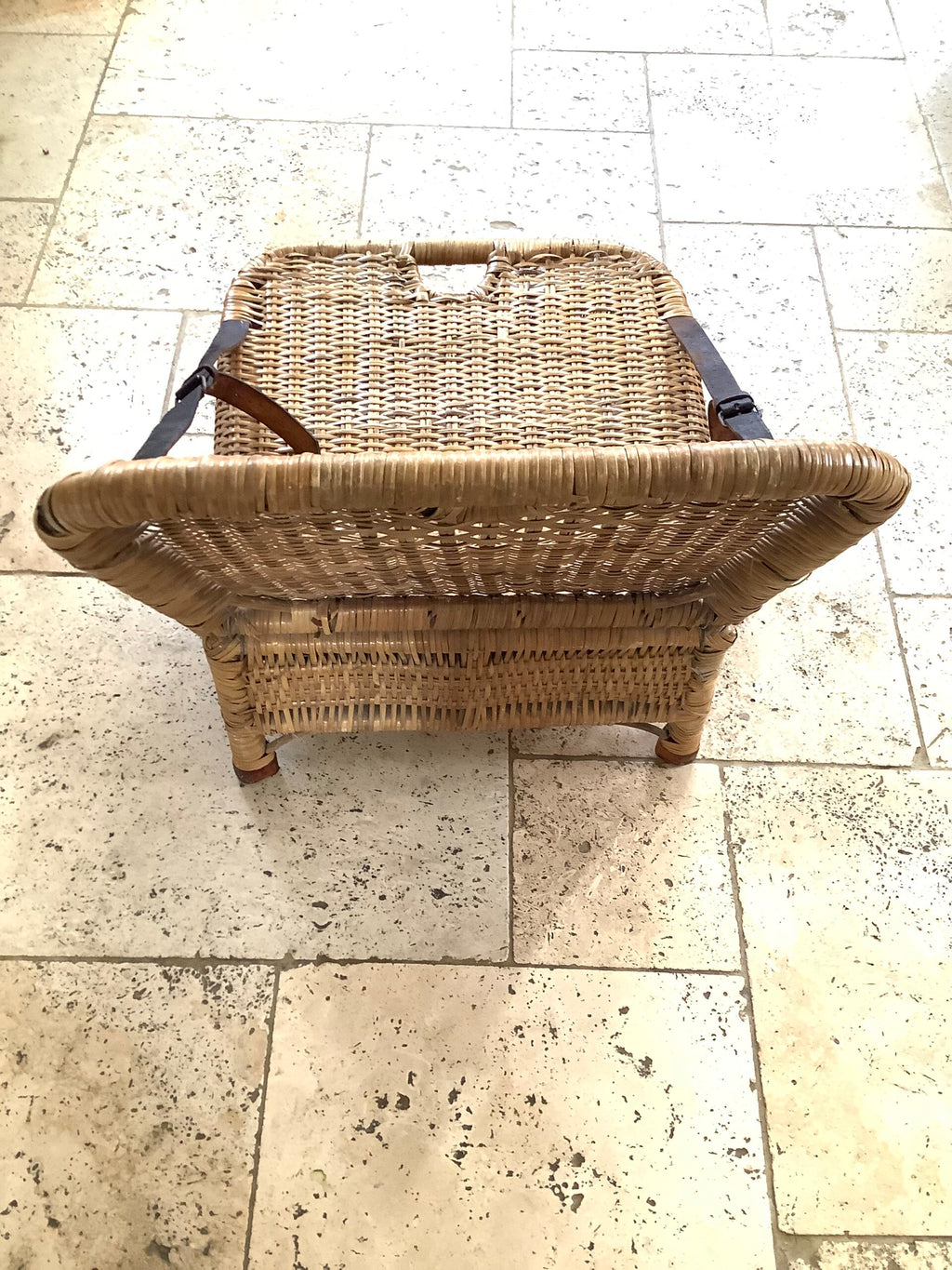 Antique Wicker Leather Folding Portable Outdoor Seat