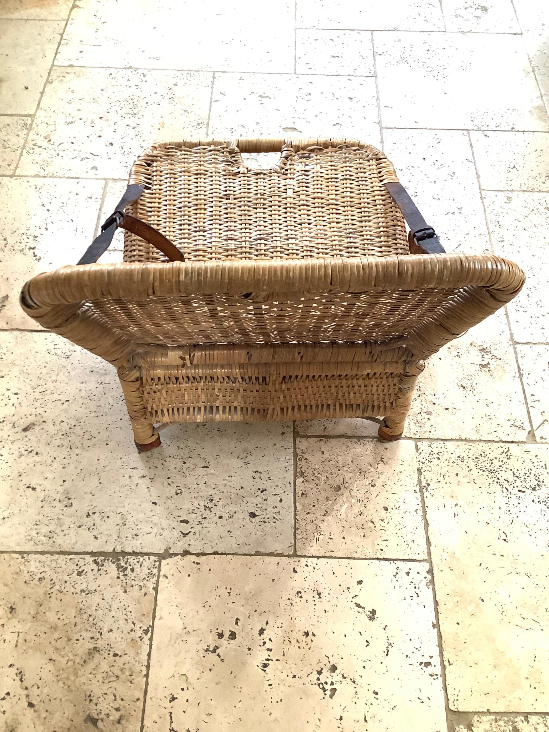 Antique Wicker Leather Folding Portable Outdoor Seat