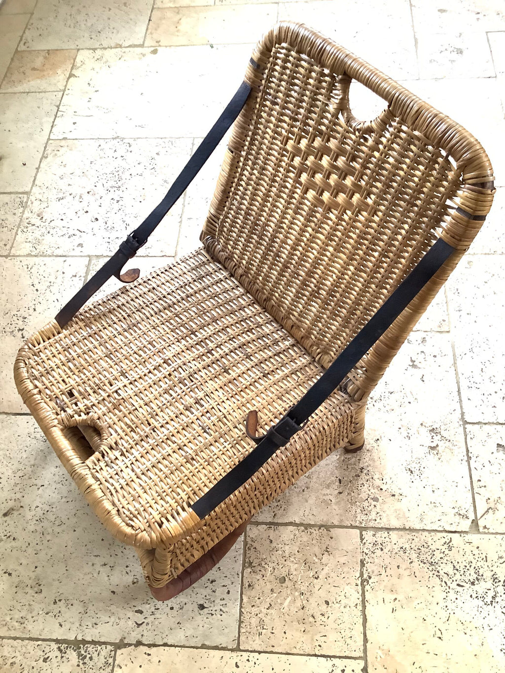 Antique Wicker Leather Folding Portable Outdoor Seat