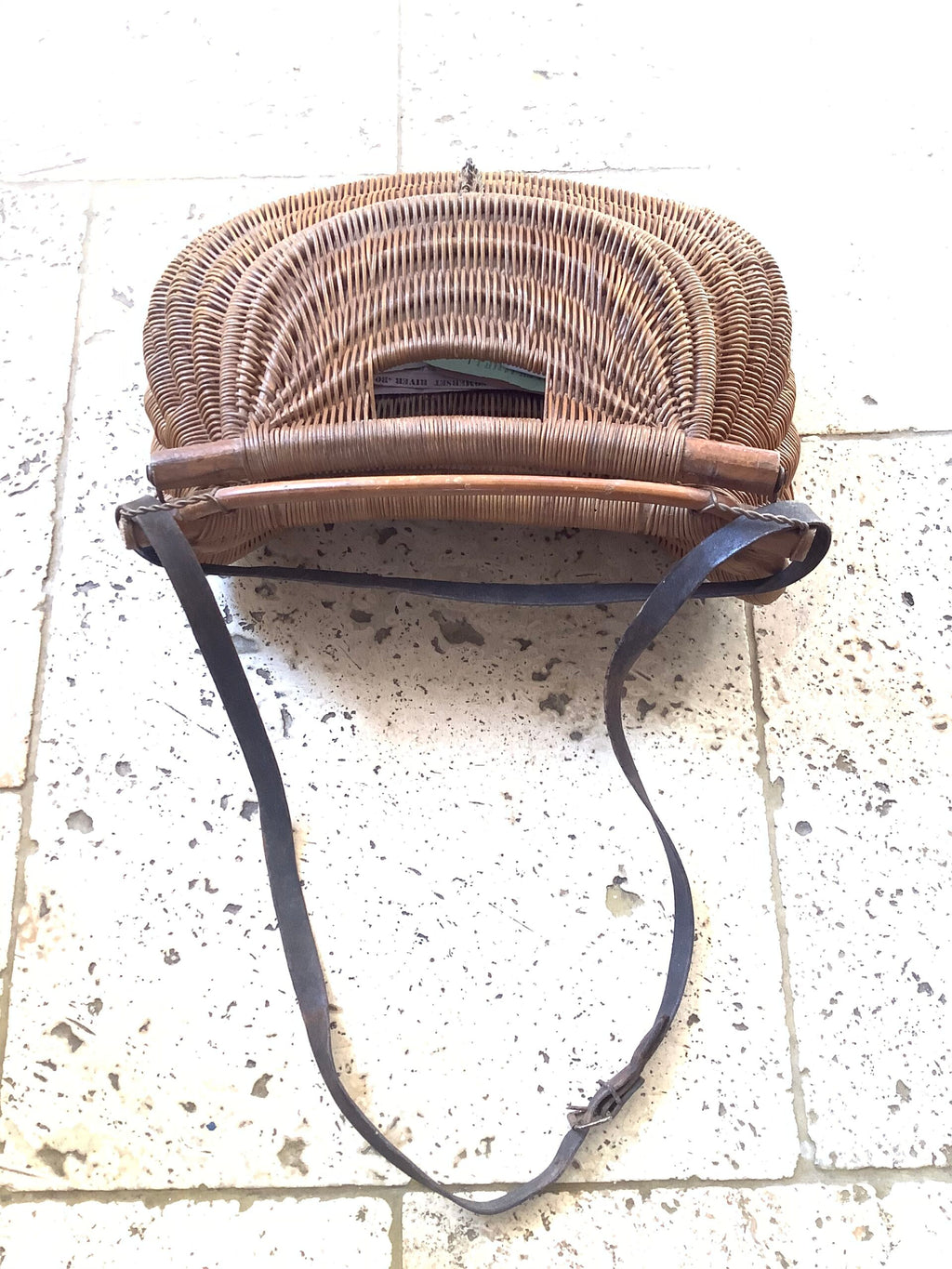 Rare unusual Antique Wicker Fisherman’s Creel