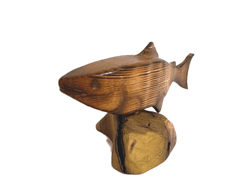 A Hand carved wooden Salmon by Alan Glasby