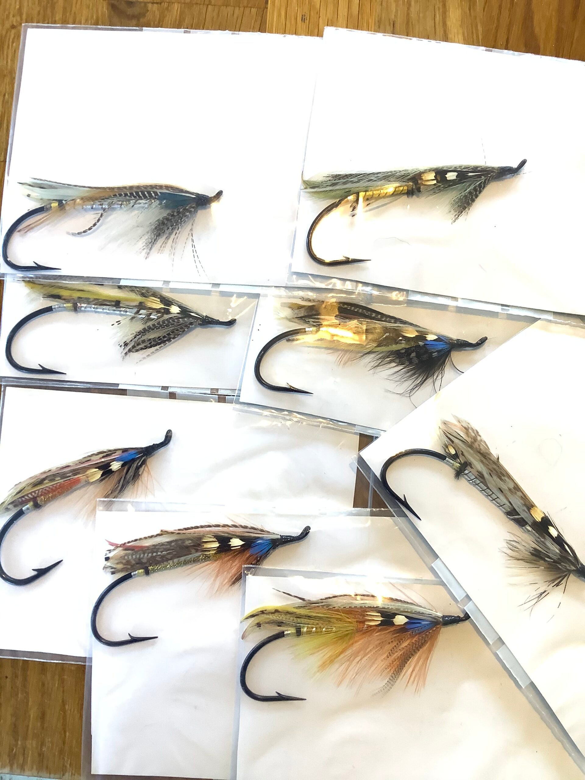 A Collection of 17 dressed salmon flies, largest sizes 9/0 and 8/0 tied by Frank Binnie