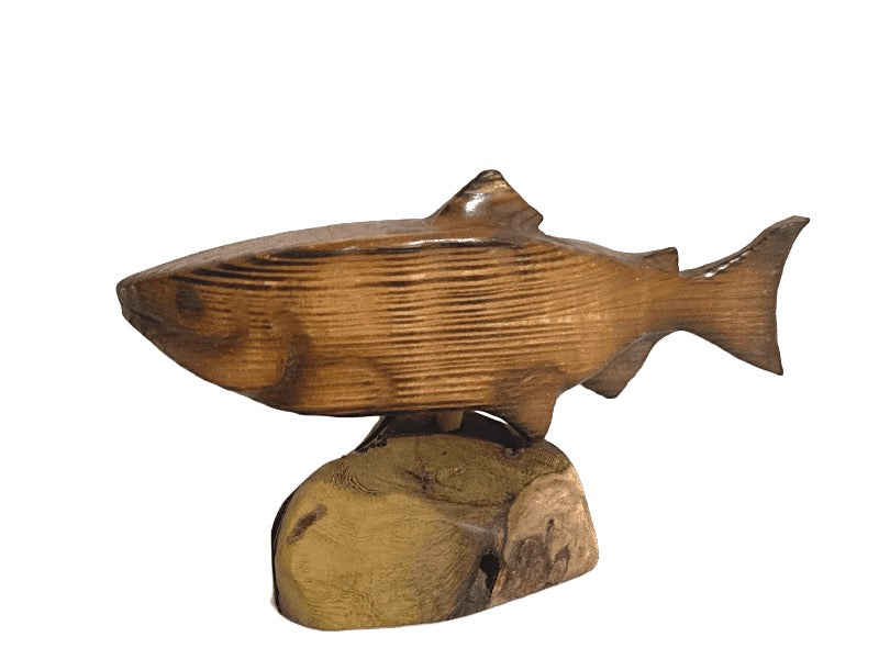 A Hand carved wooden Salmon by Alan Glasby