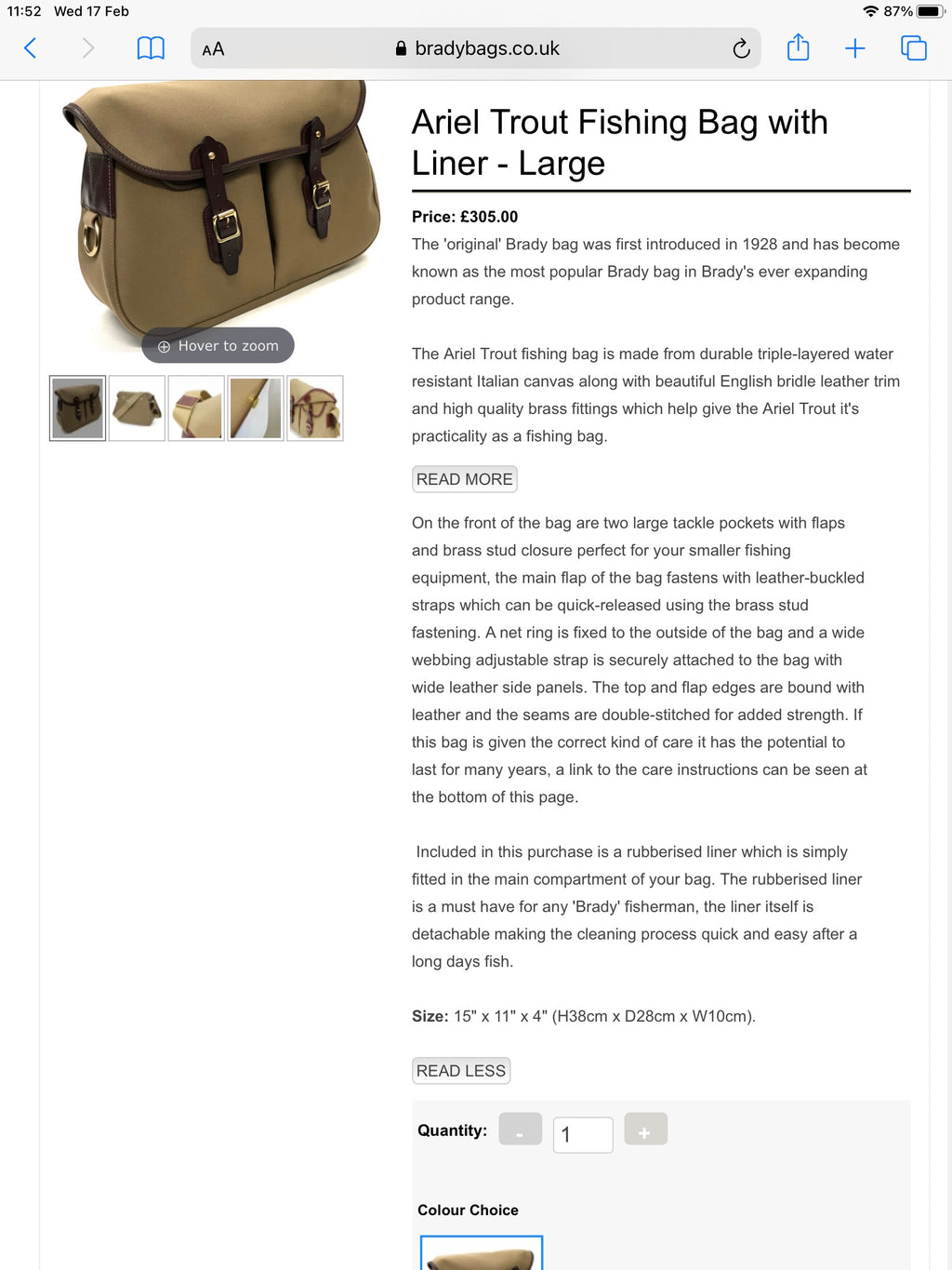 Brady Large Ariel Trout Fishers Bag