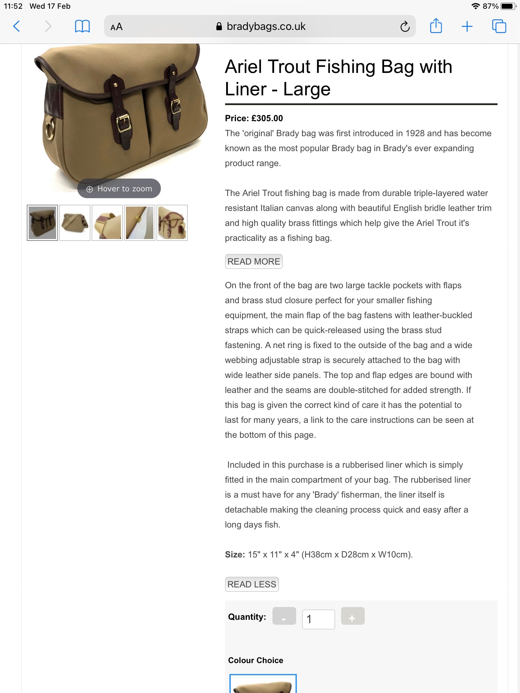 Brady Large Ariel Trout Fishers Bag