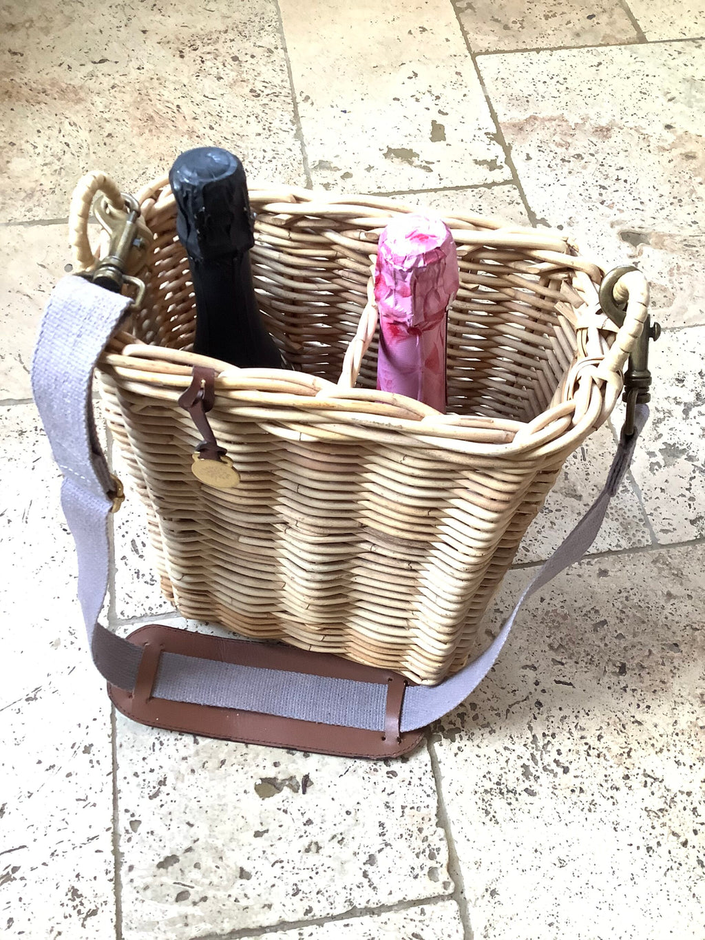 Vintage Mulberry of England wicker champagne/wine carrier