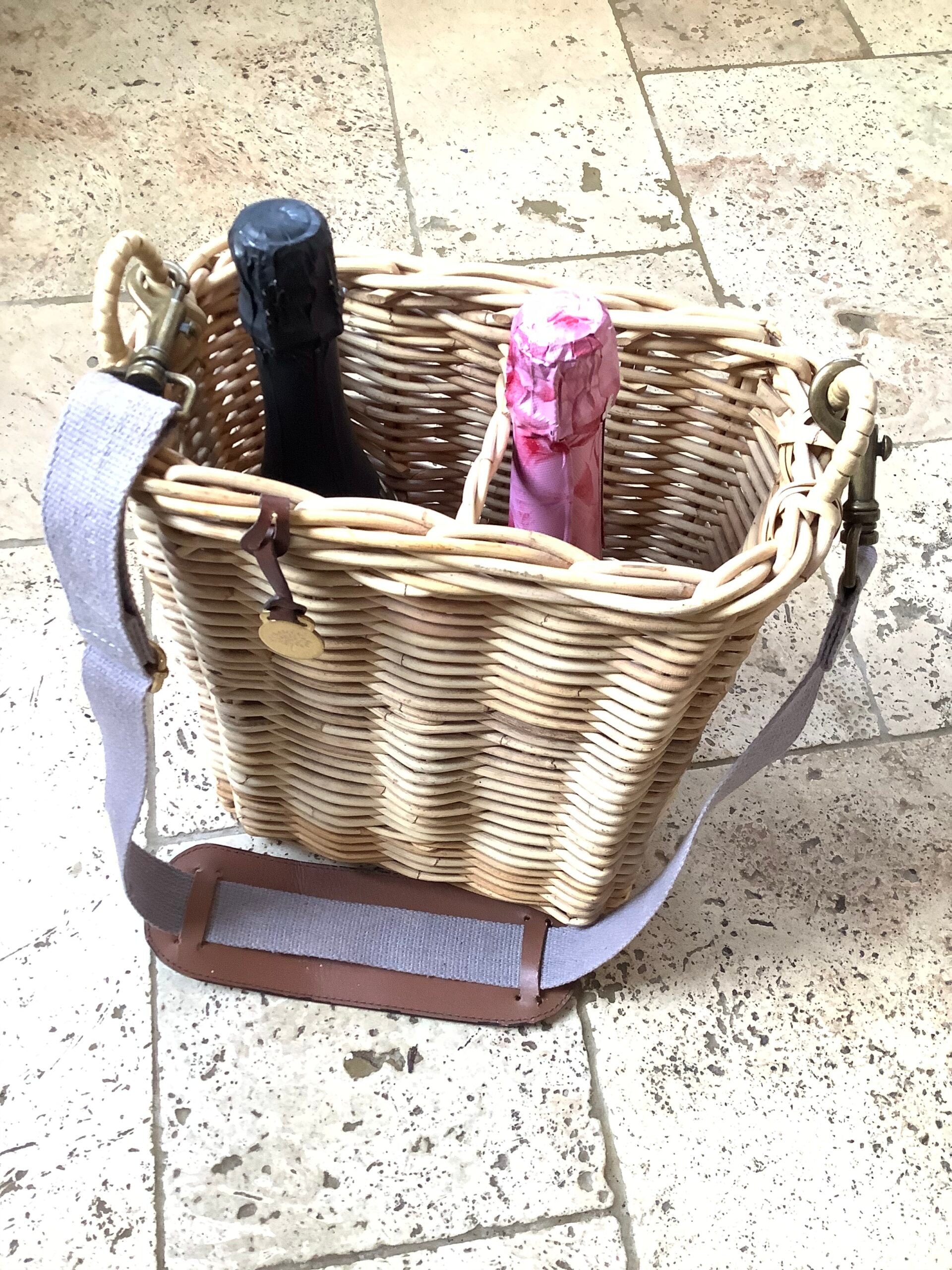 Vintage Mulberry of England wicker champagne/wine carrier