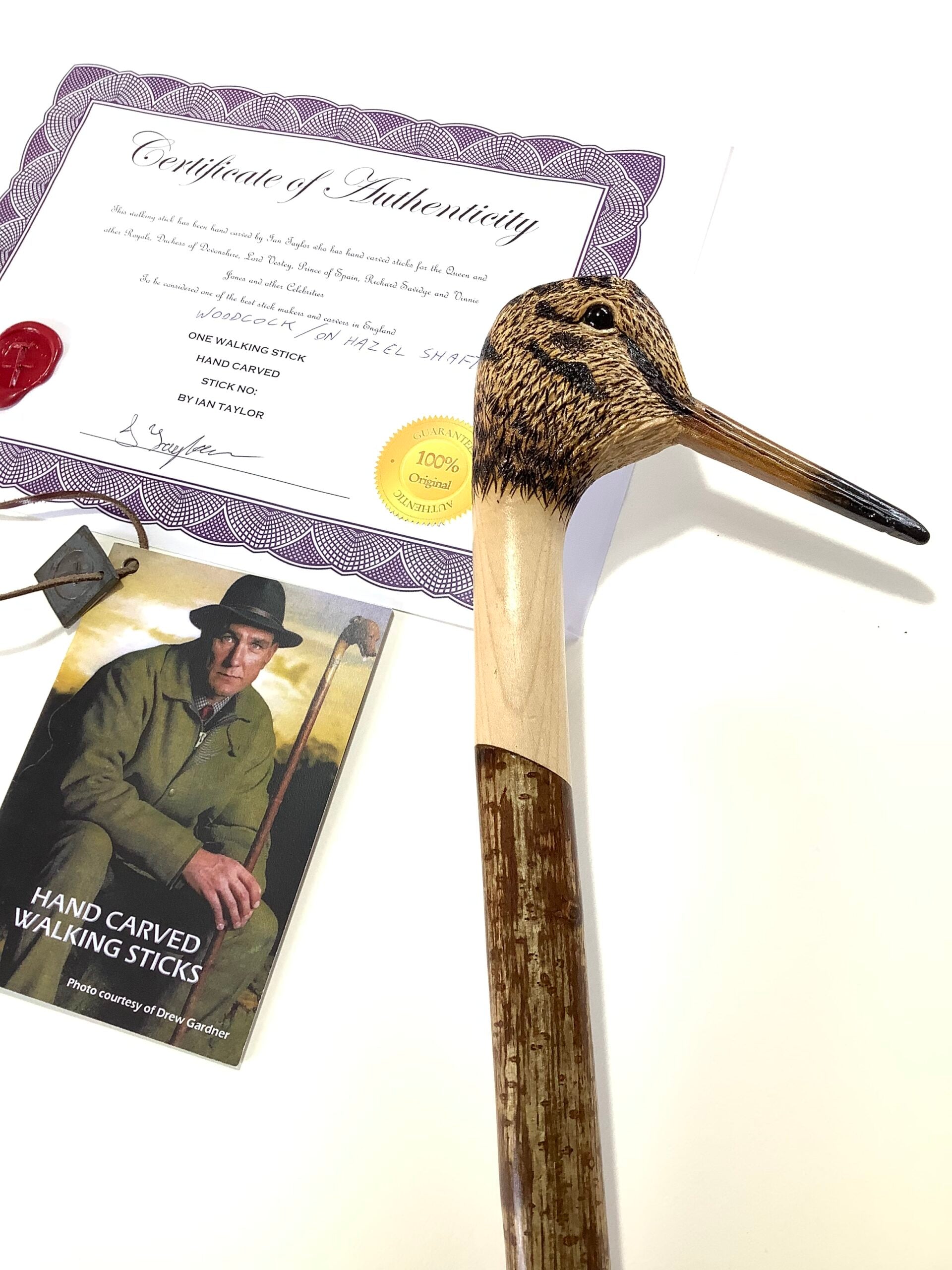 Ian Taylor Hand Crafted Carved WOODCOCK Walking Stick