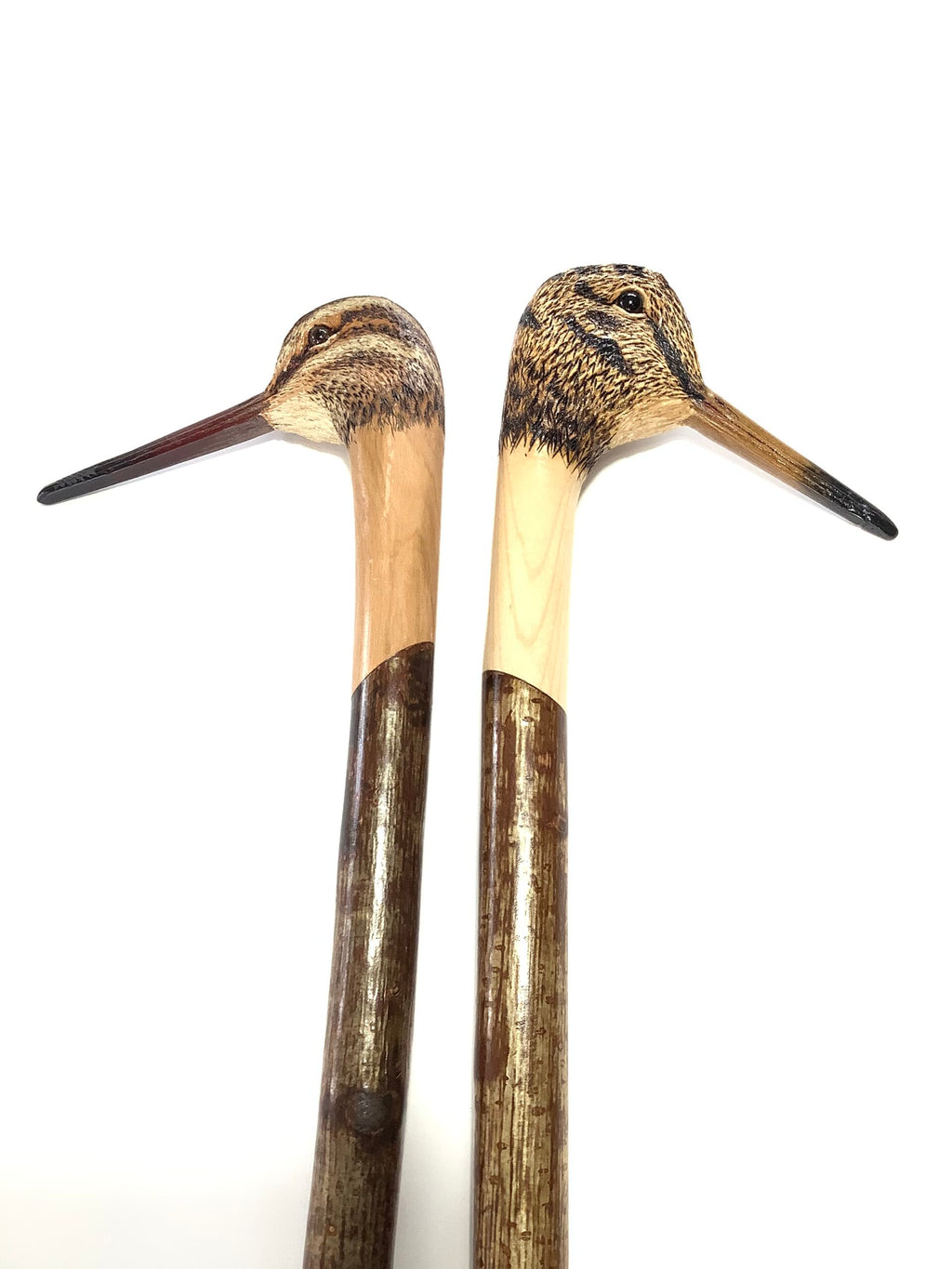 A Stunning Ian Taylor Hand Carved Painted SNIPE walking Stick, MAKER TO THE QUEEN
