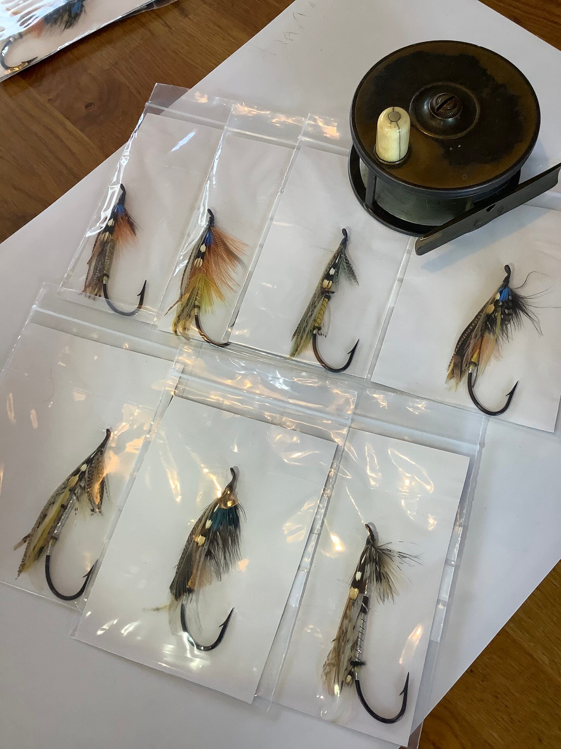 A Collection of 17 dressed salmon flies, largest sizes 9/0 and 8/0 tied by Frank Binnie