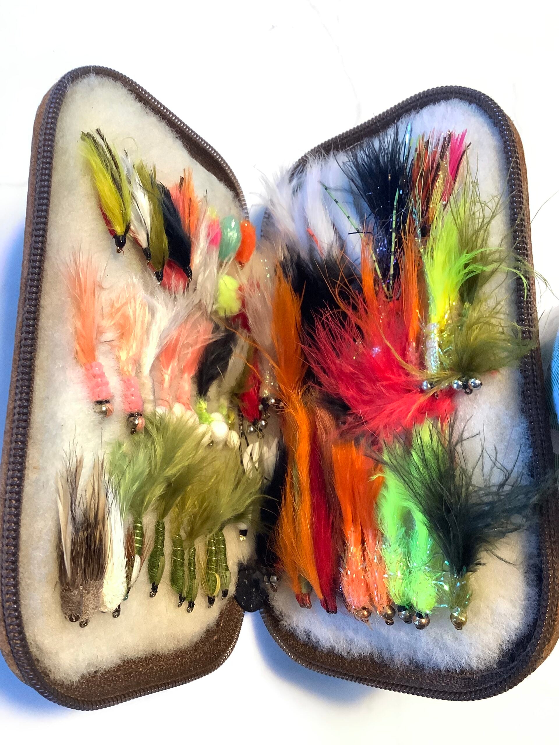 House of Hardy Leather Fly Wallet loaded with new unused Trout Flies