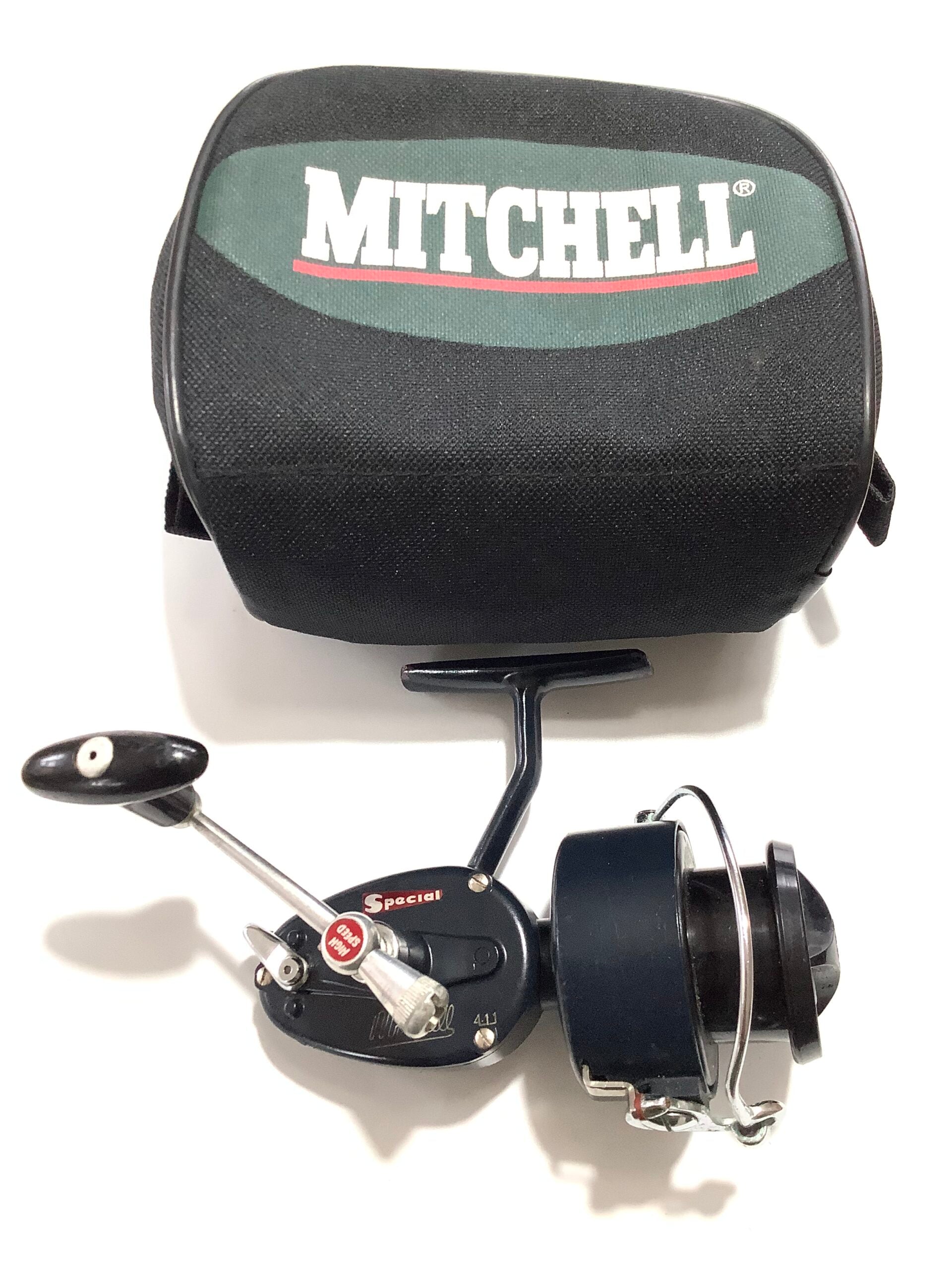 Vintage Blue Mitchell 411 Reel with Spare Spools Case