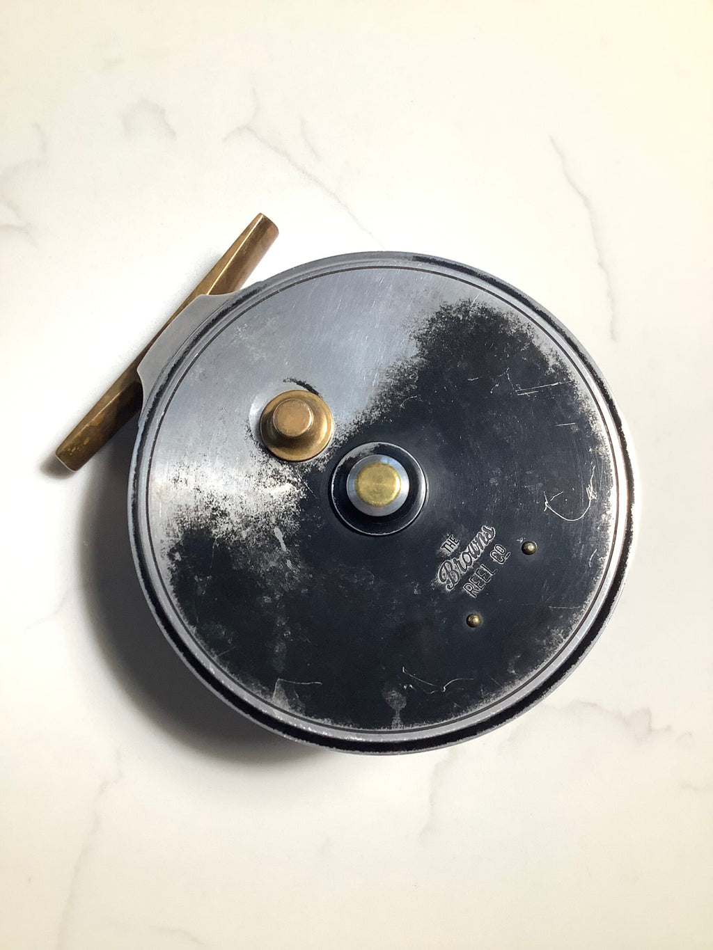 Ultra Rare BROWNS REEL Co Antique Finish Double Ventilated 4 1/2” Limited Edition Centrepin