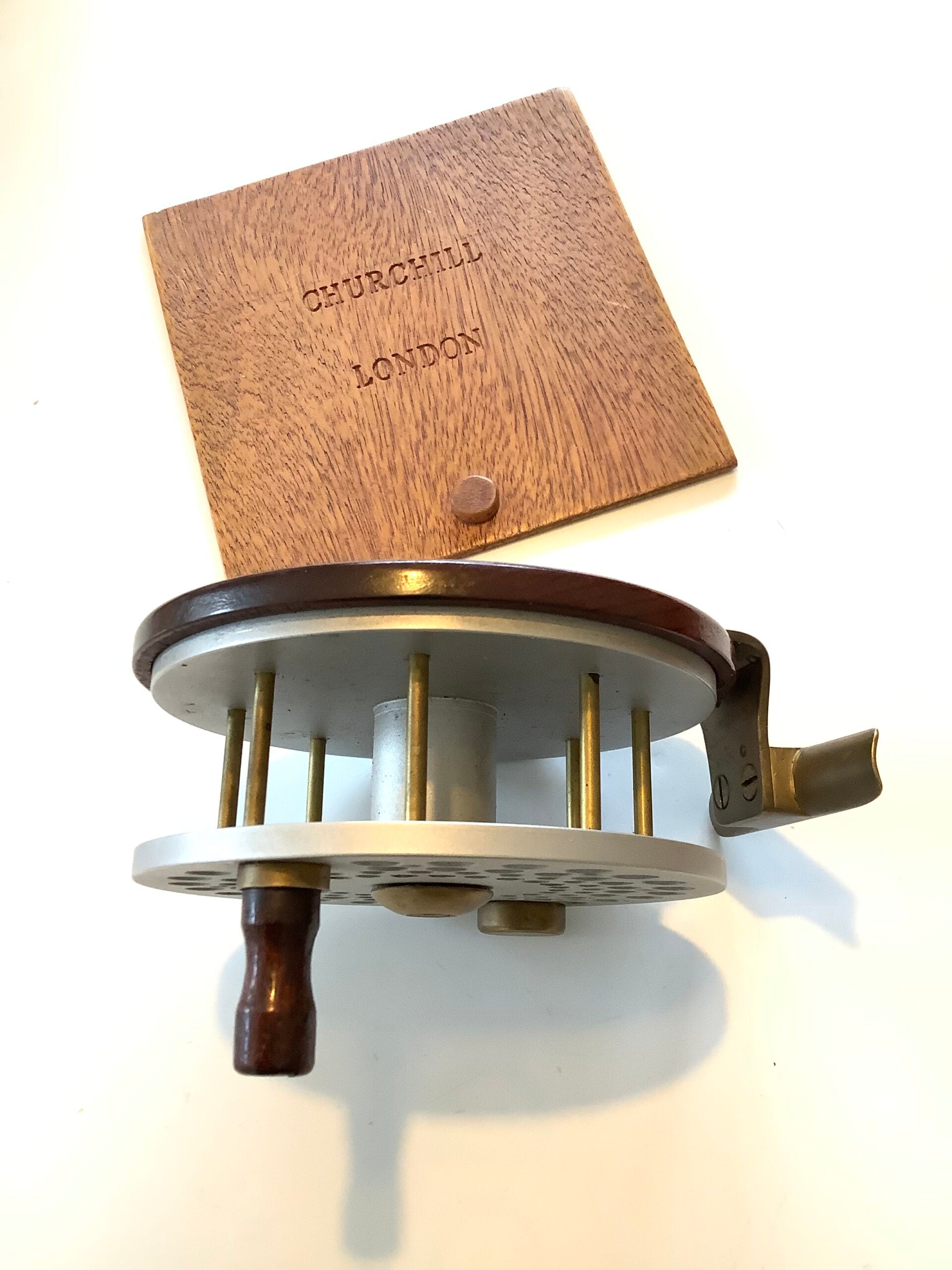 Rare Churchill of London Reel in oak presentation box