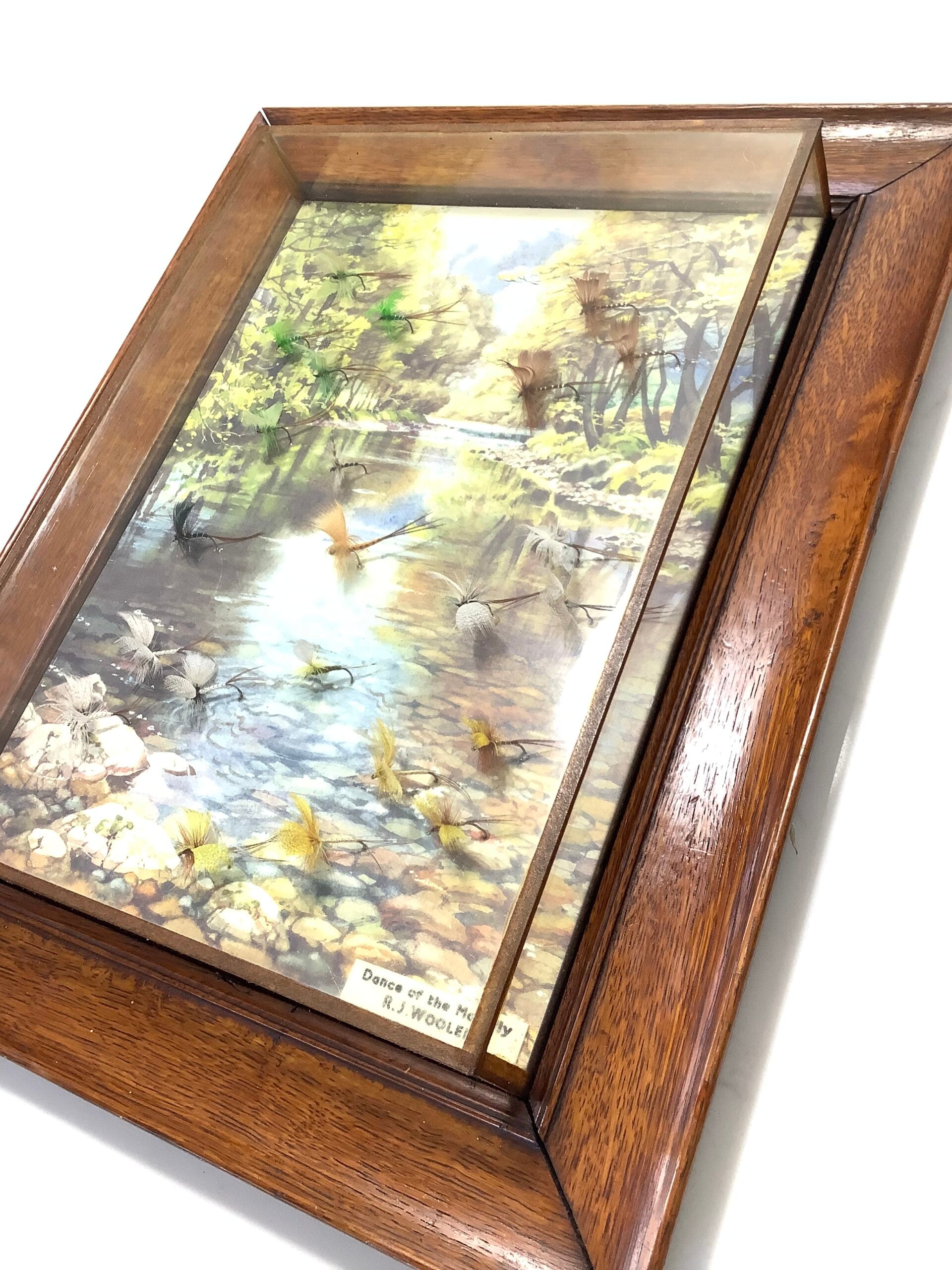 Antique Presentation set of Hand tied May Flies “ The Dance Of The Mayfly” set in an oak framed glass display with beautiful picture.