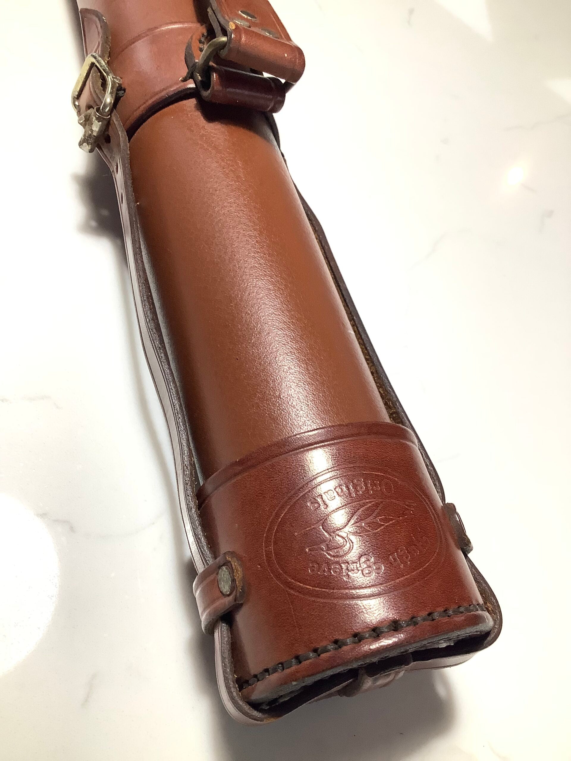 antique leather fishing pole holster Best Quality HUGH GRIEVE Hand Crafted Saddle Leather Rod Holder