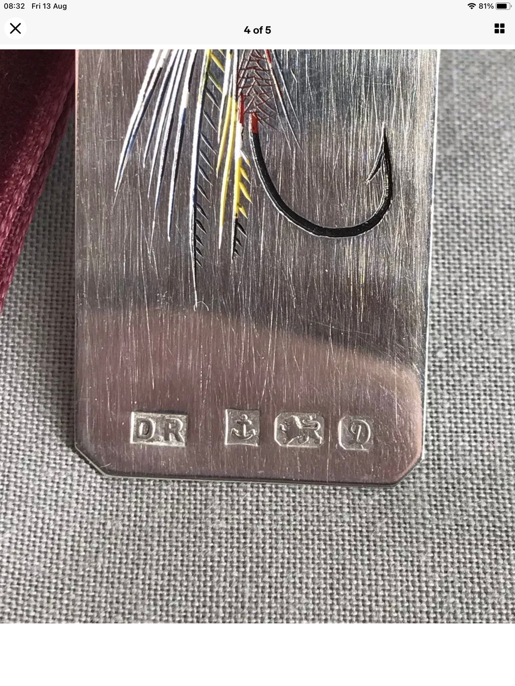 Vintage Silver Salmon Trout Fly Book Mark