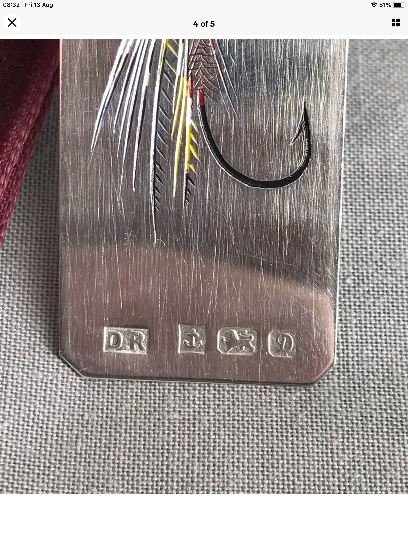 Vintage Silver Salmon Trout Fly Book Mark