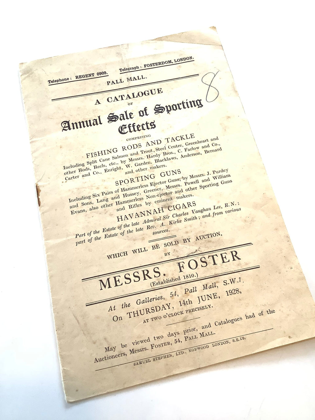 A very Rare 1928 Fishing Shooting Auction Catalogue by Fosters at Pall Mall London