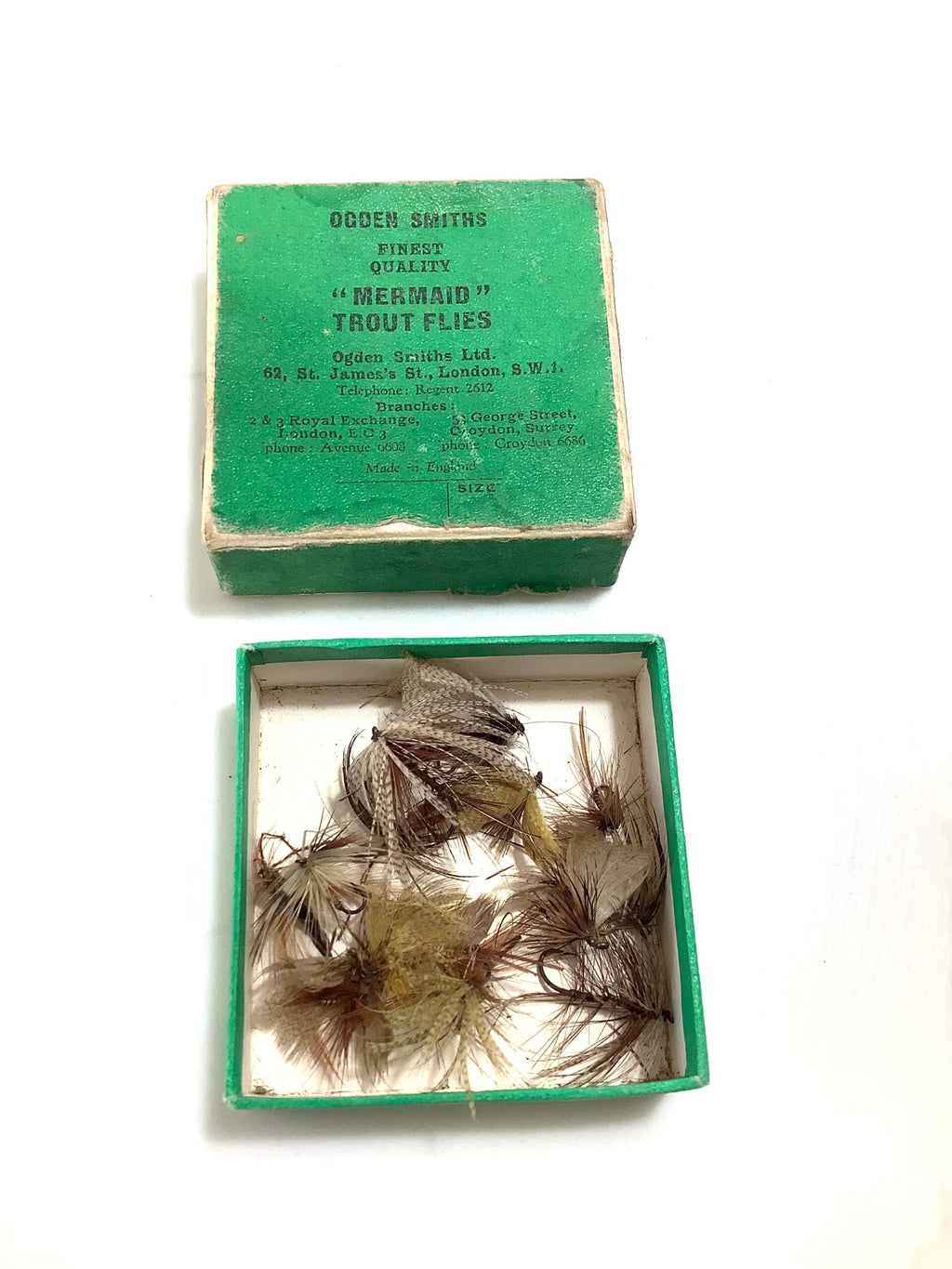 OGDEN SMITHS TRADE BOX WITH 15 DRY/MAY FLIES