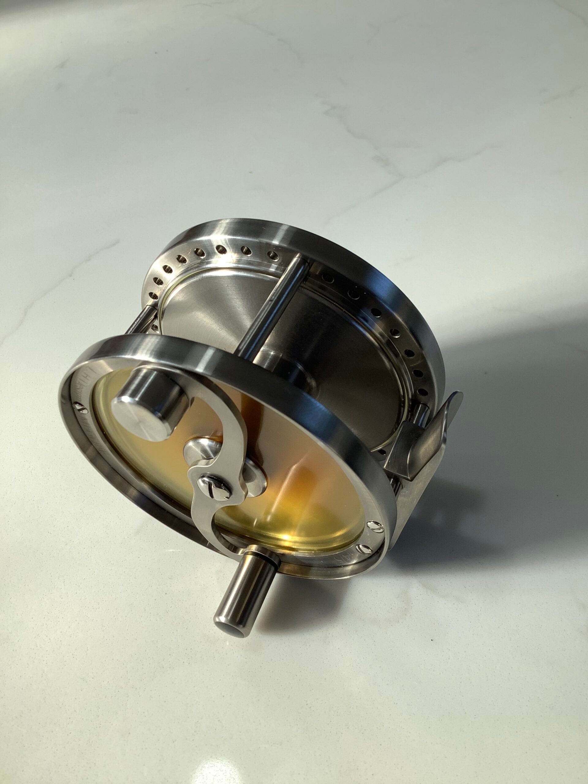 Scarce L.H.DESIGN Titanium Five Pillar AMBER TROUT Fly Reel