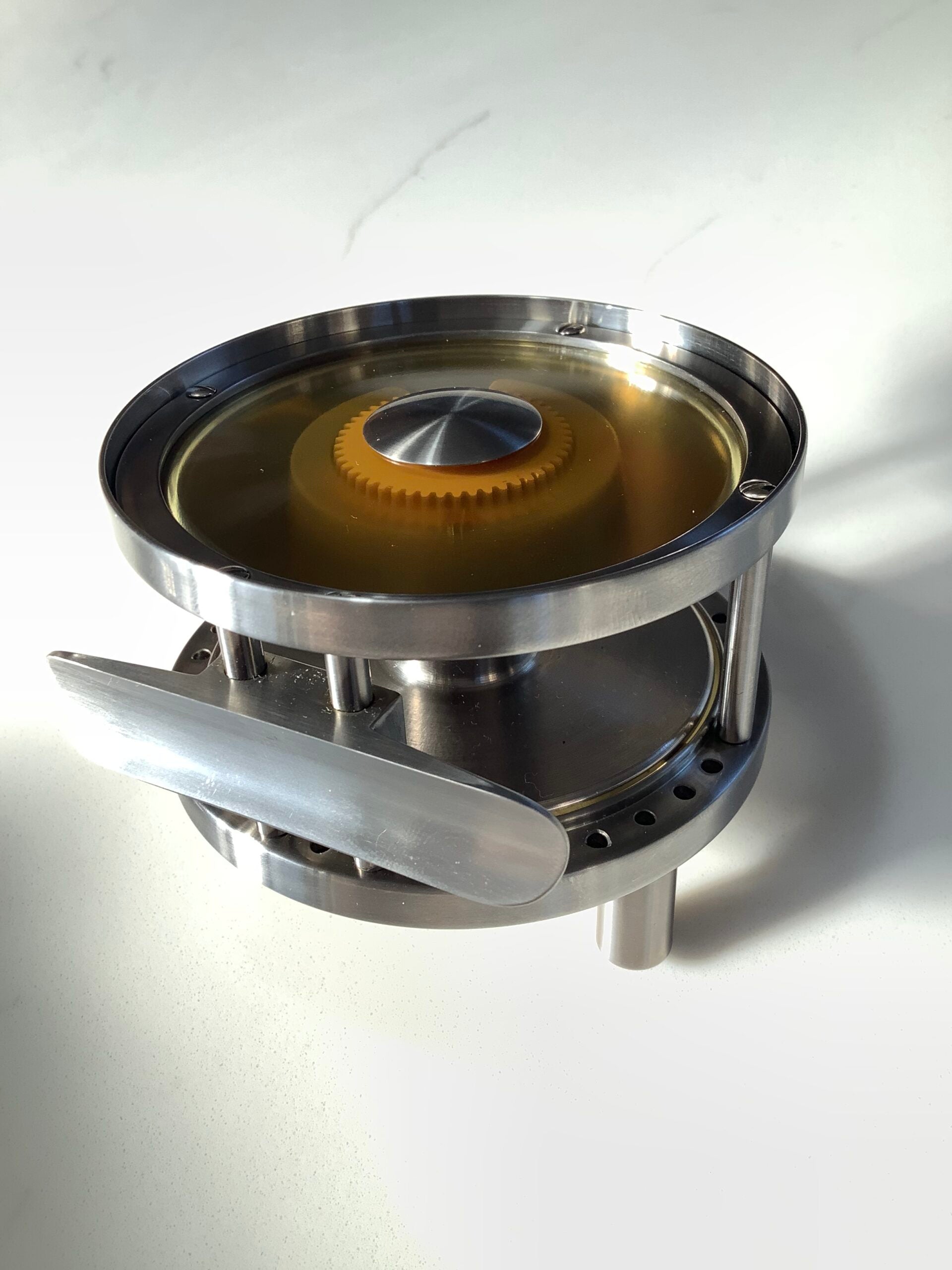 Scarce L.H.DESIGN Titanium Five Pillar AMBER TROUT Fly Reel