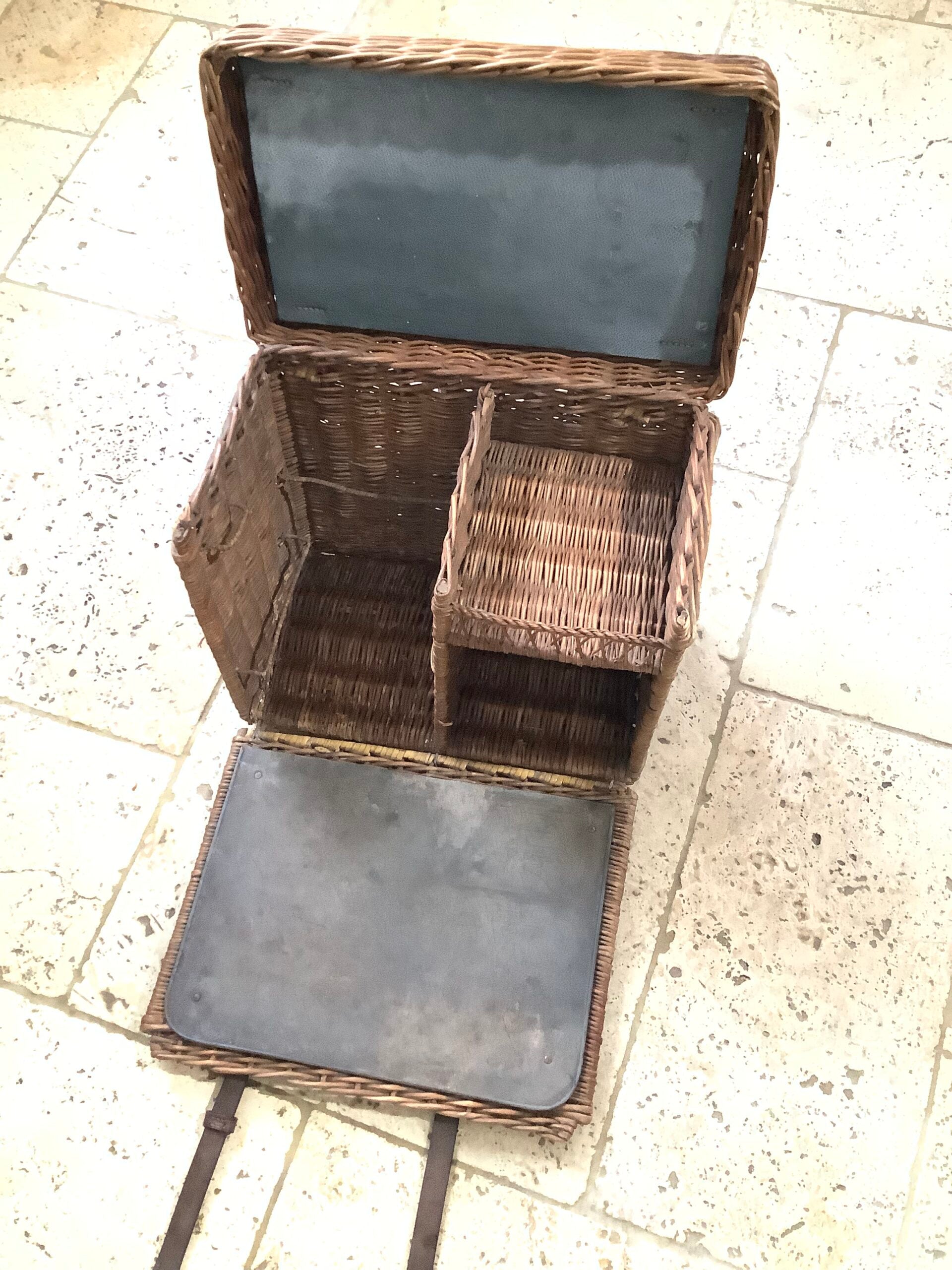 Vintage Wicker Leather Outdoor Basket/Creel