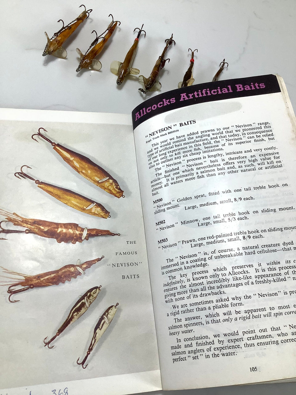 Scarce set of ALLCOCK Co Nevison Real Fish lures