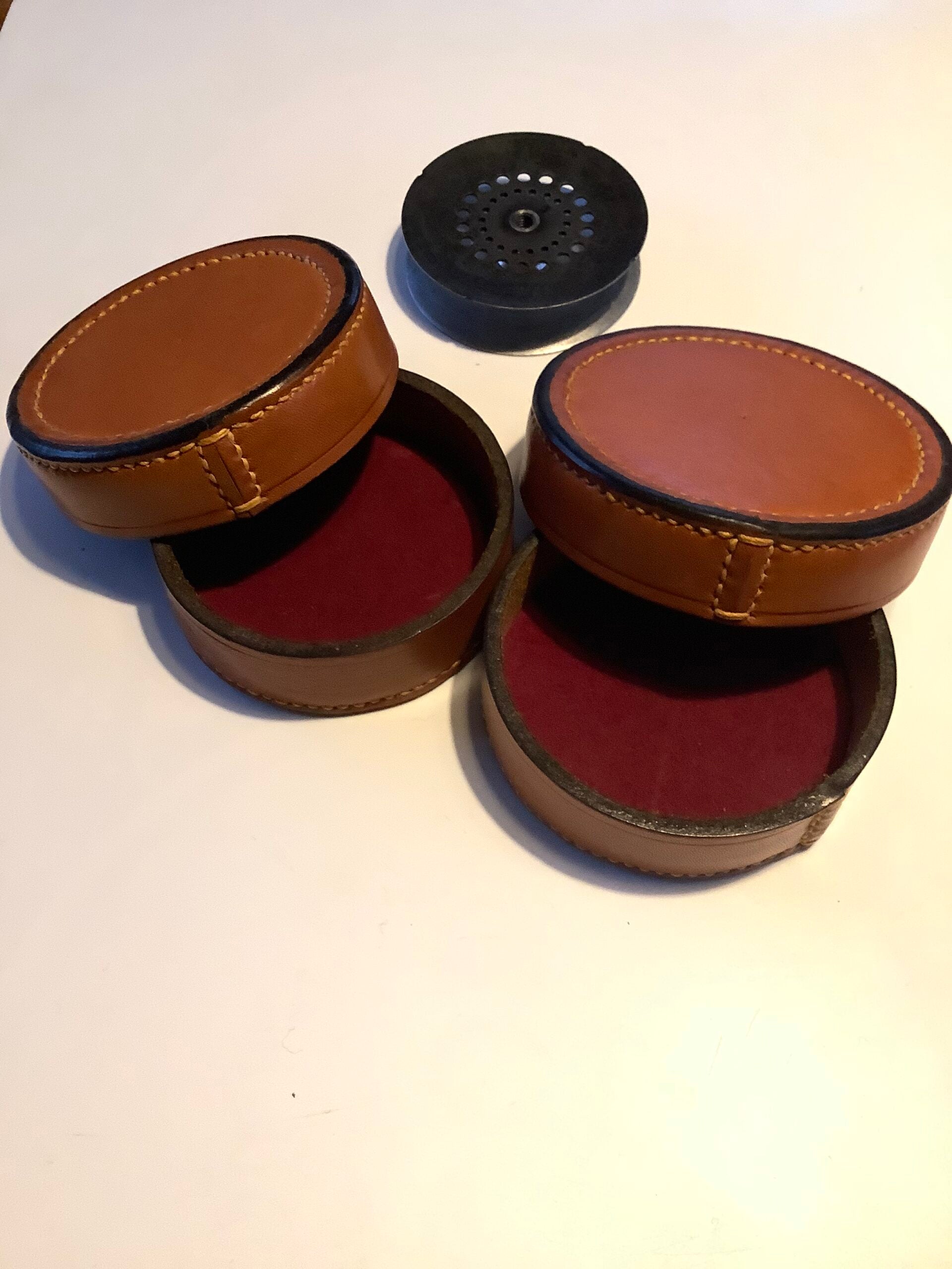 Peter Loam Hand crafted leather reel spool holders