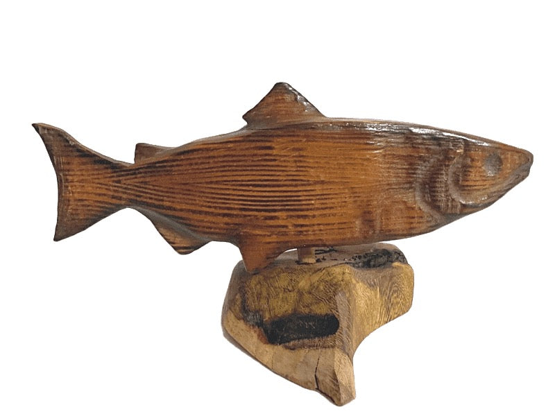 A Hand carved wooden Salmon by Alan Glasby