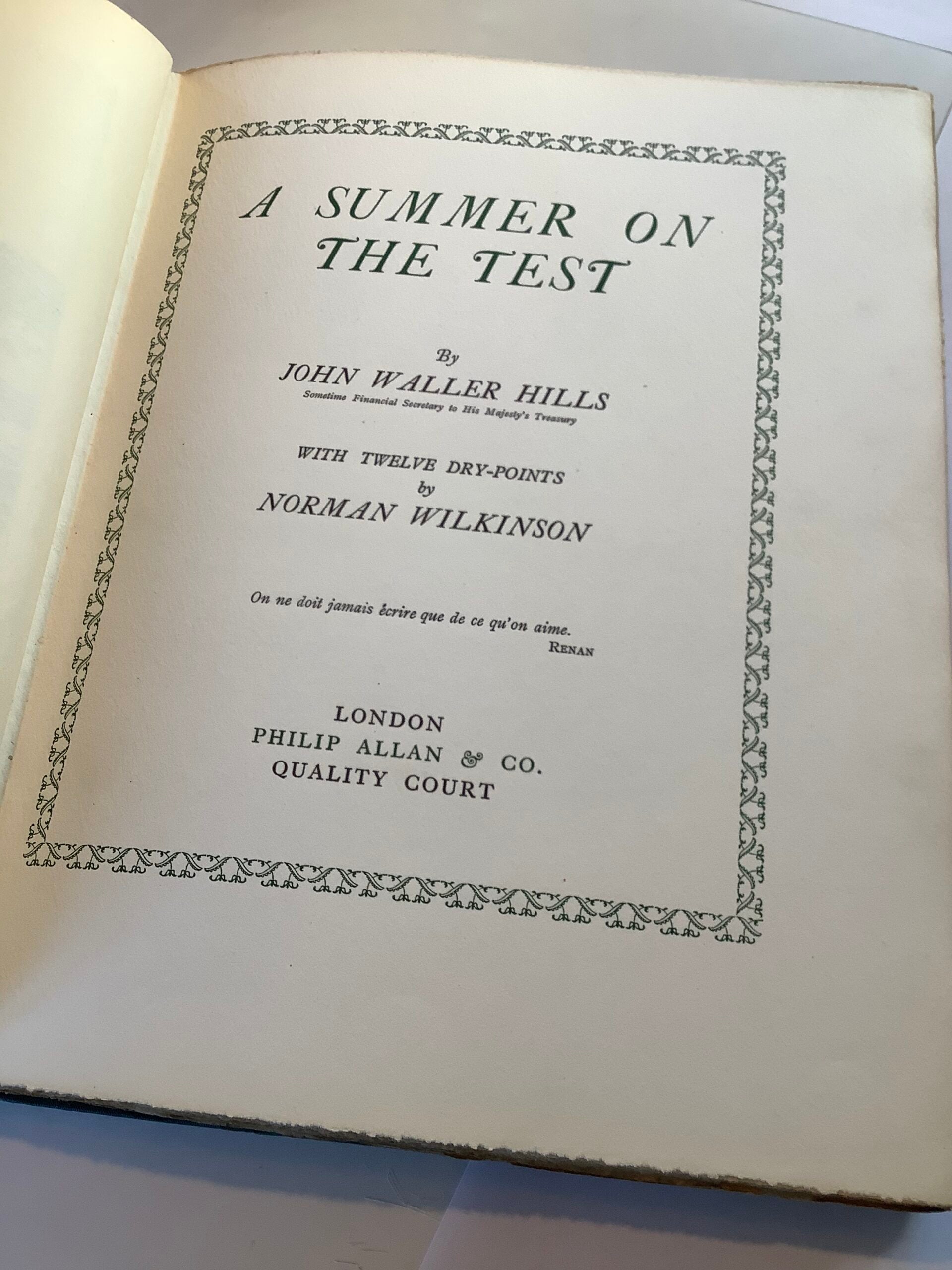Hills , John Waller, A Summer On The Test, 1924 signed Limited edition