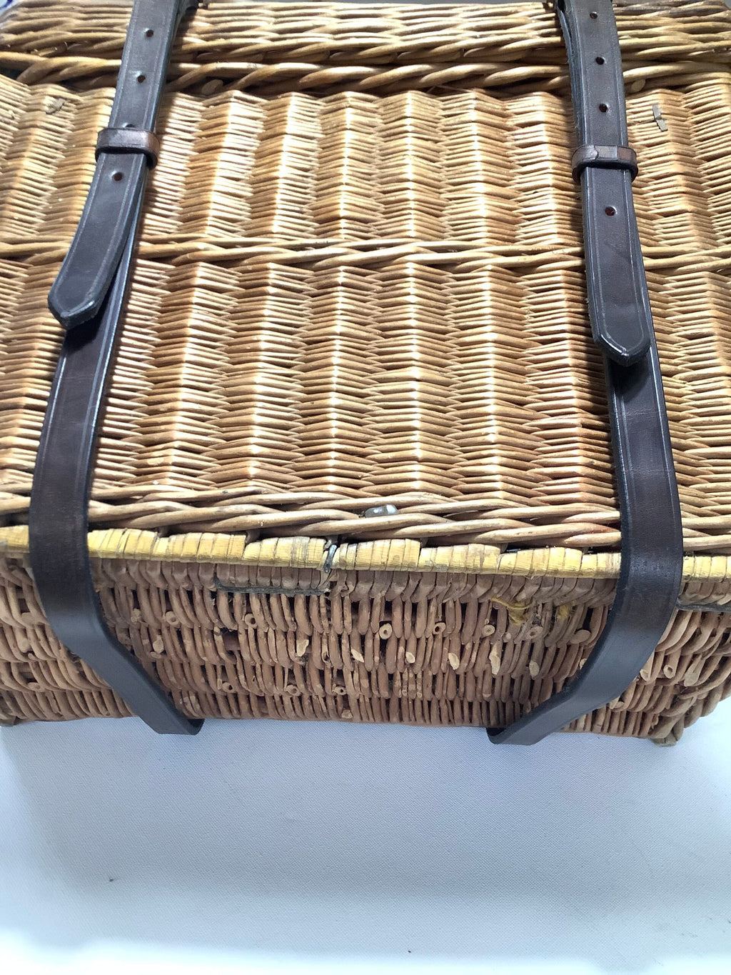 Vintage Wicker Leather Outdoor Basket/Creel